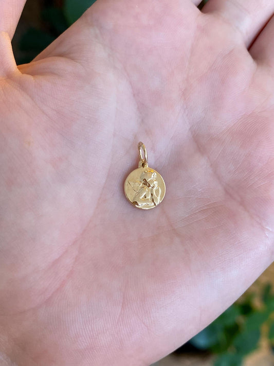 Vintage Solid 14k Yellow Gold Angel Cherub Charm