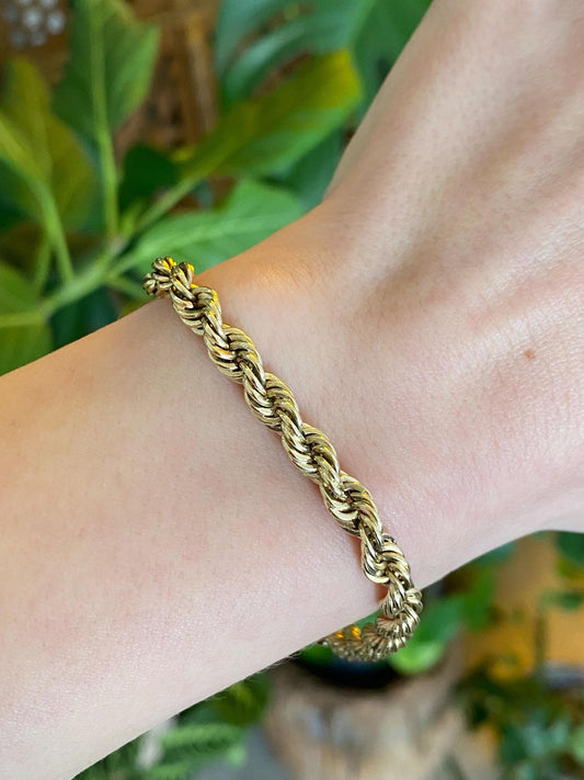 Vintage Solid 14k Yellow Gold Rope Chain Bracelet - 7 inches