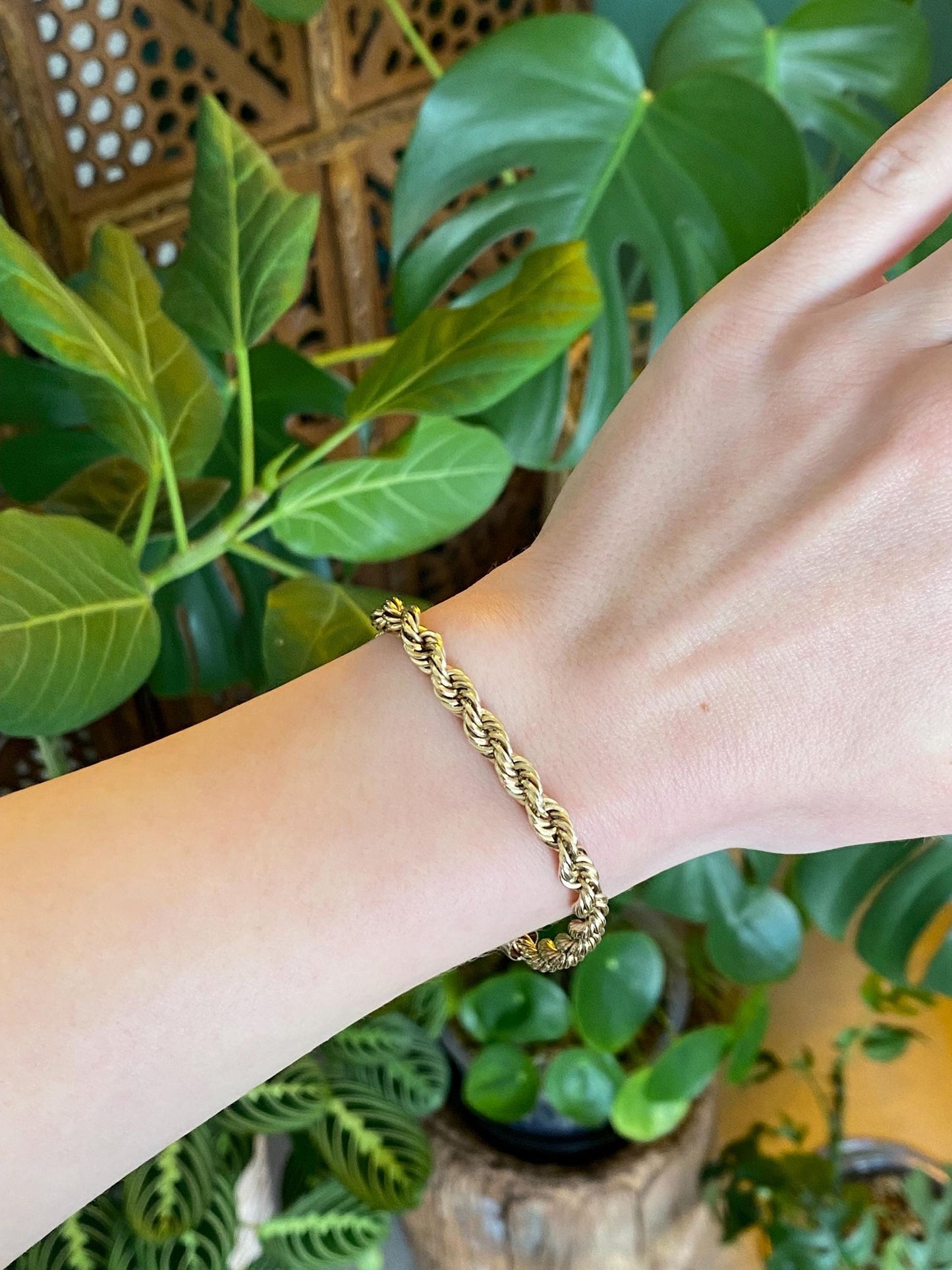 Vintage Solid 14k Yellow Gold Rope Chain Bracelet - 7 inches