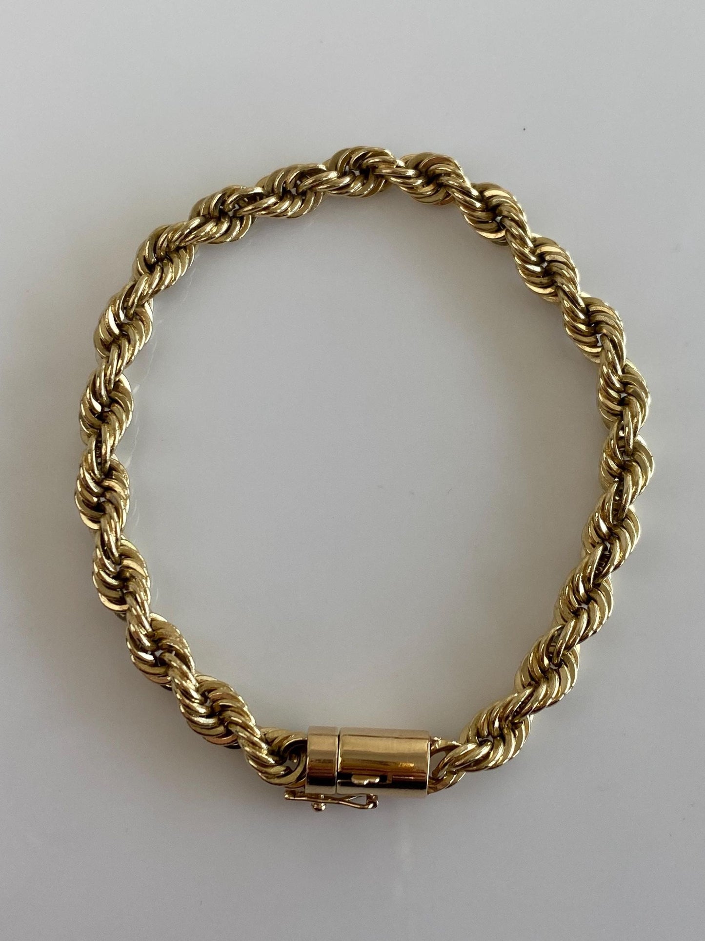 Vintage Solid 14k Yellow Gold Rope Chain Bracelet - 7 inches