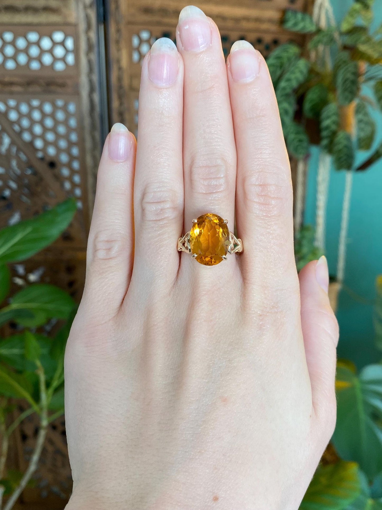 Vintage Solid 10k Yellow Gold Citrine Heart Design Ring - Size 9.25