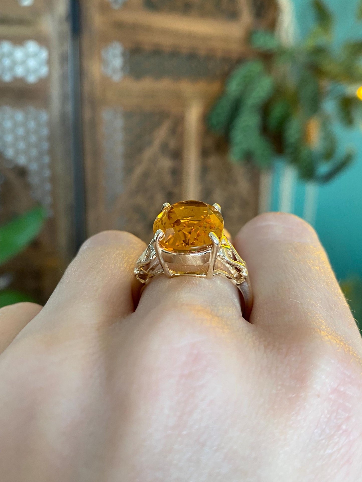 Vintage Solid 10k Yellow Gold Citrine Heart Design Ring - Size 9.25