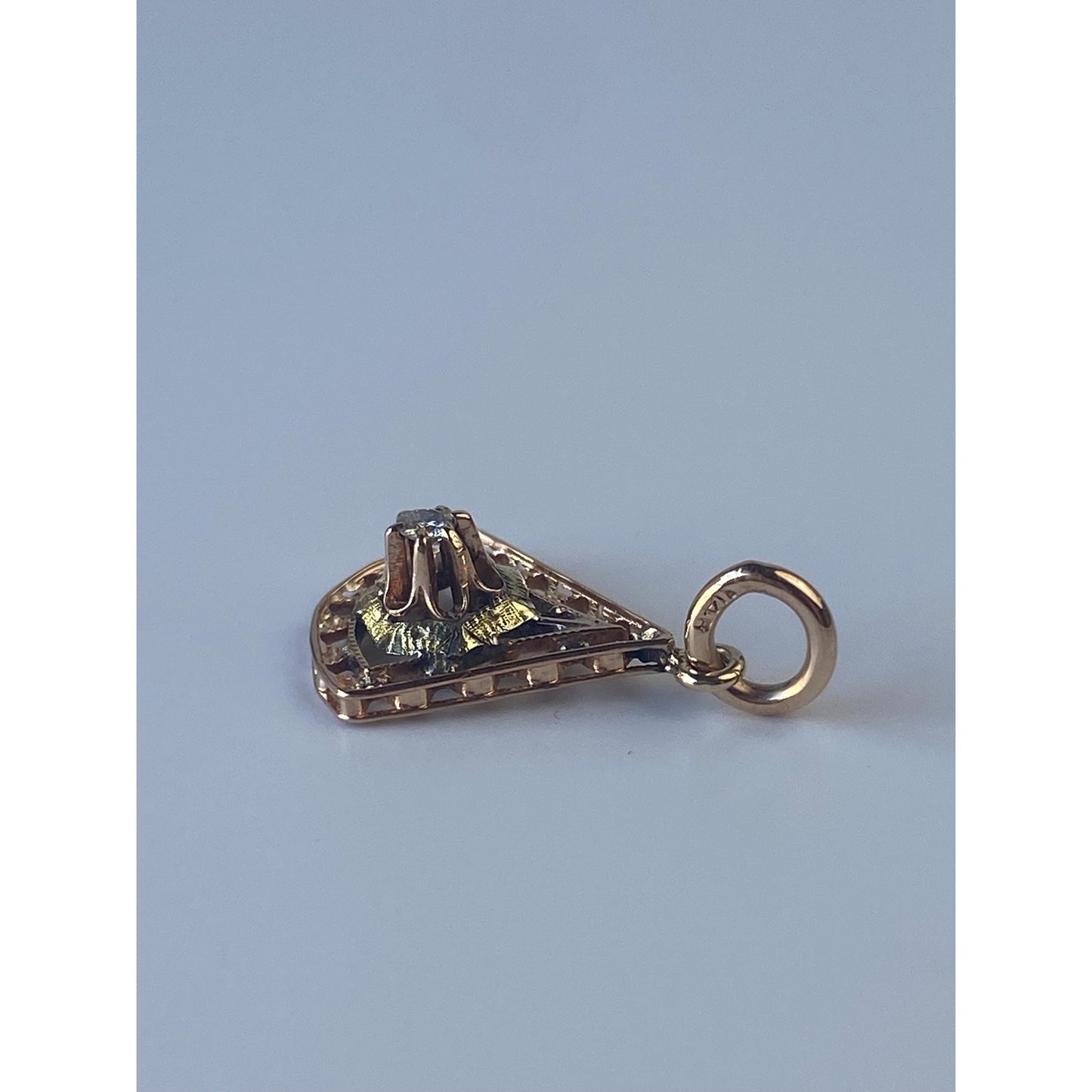 Vintage Solid 14k Rosey Gold Diamond Stick Pin Conversion Charm