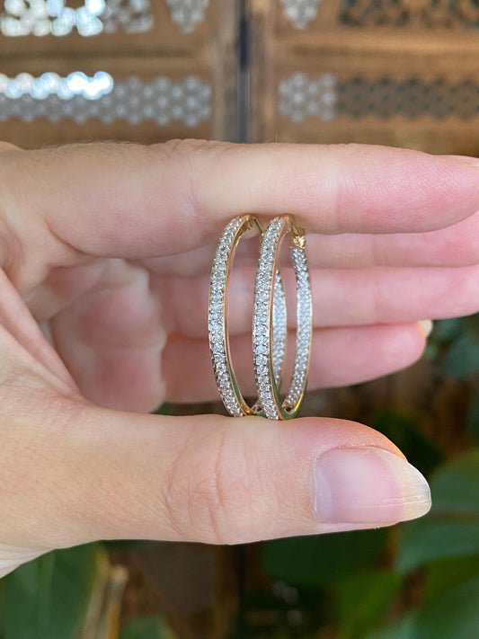 Vintage Solid 10k Yellow Gold Diamond Hoop Earrings