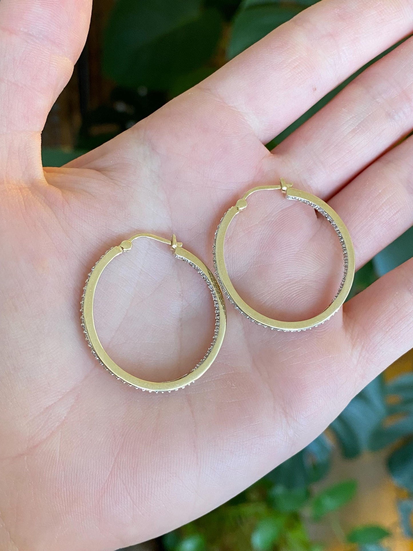Vintage Solid 10k Yellow Gold Diamond Hoop Earrings