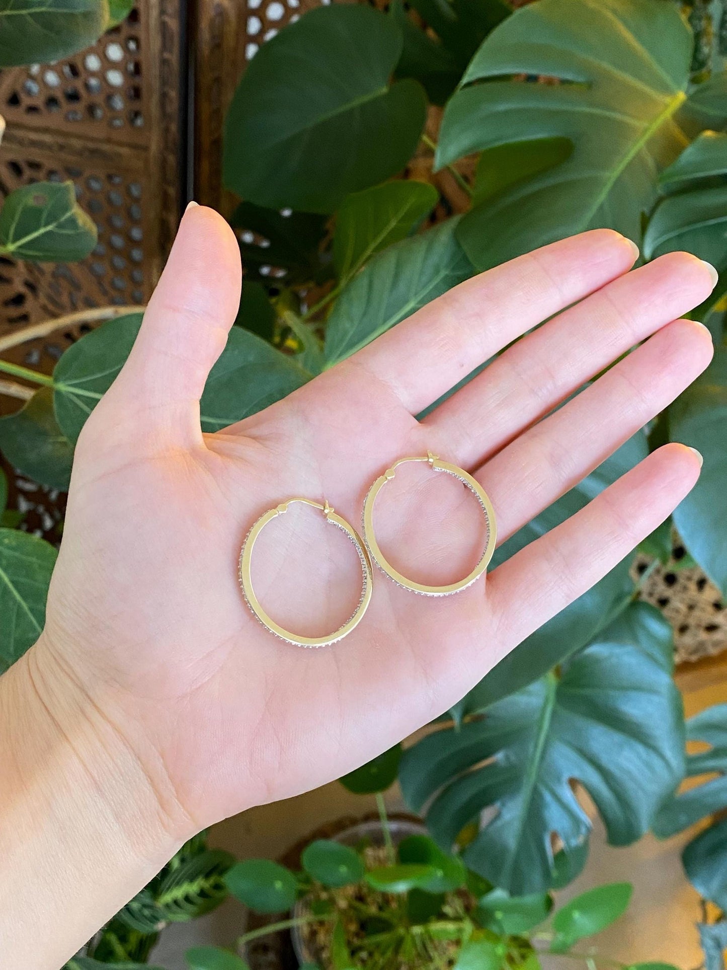 Vintage Solid 10k Yellow Gold Diamond Hoop Earrings