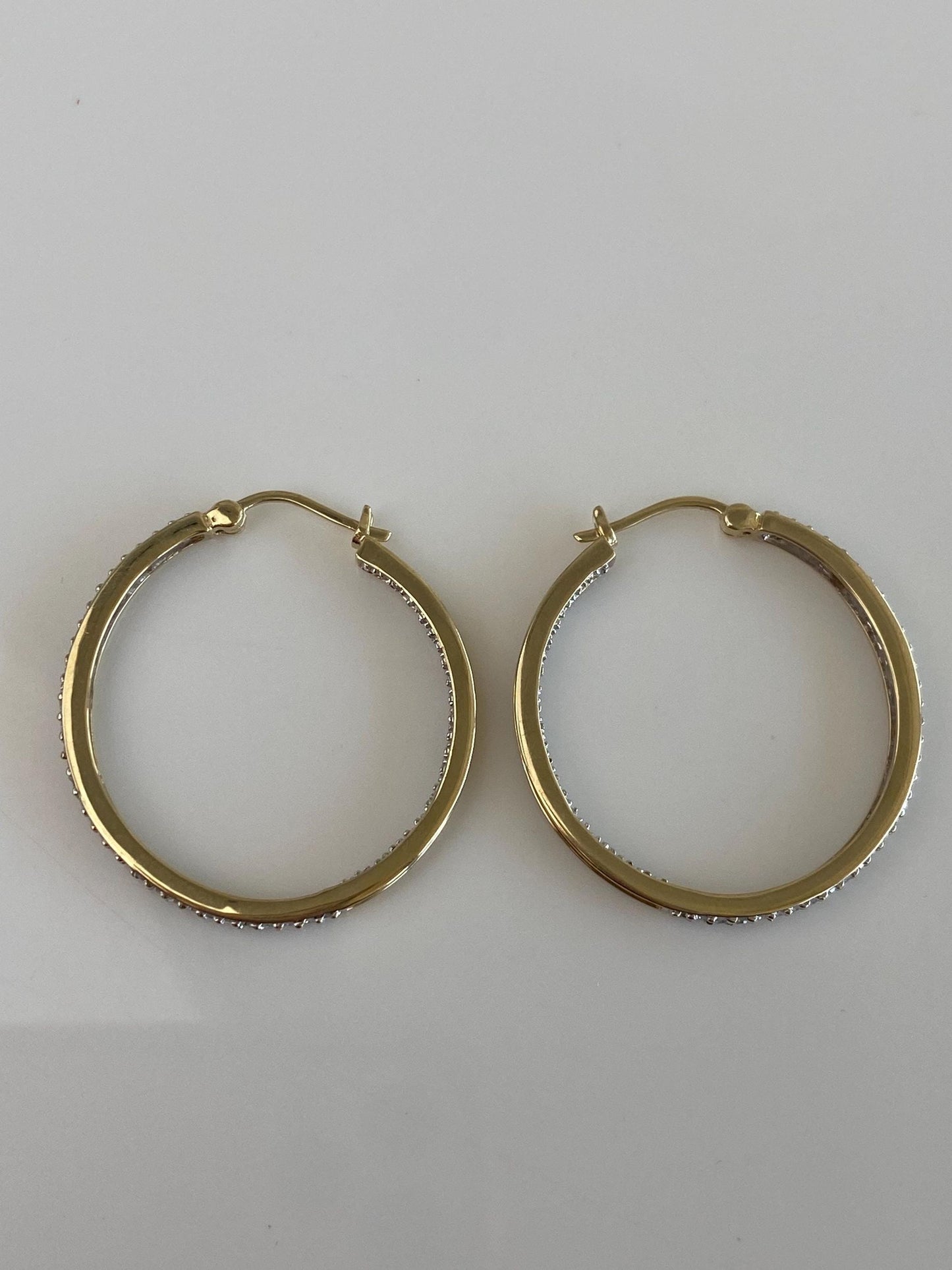 Vintage Solid 10k Yellow Gold Diamond Hoop Earrings