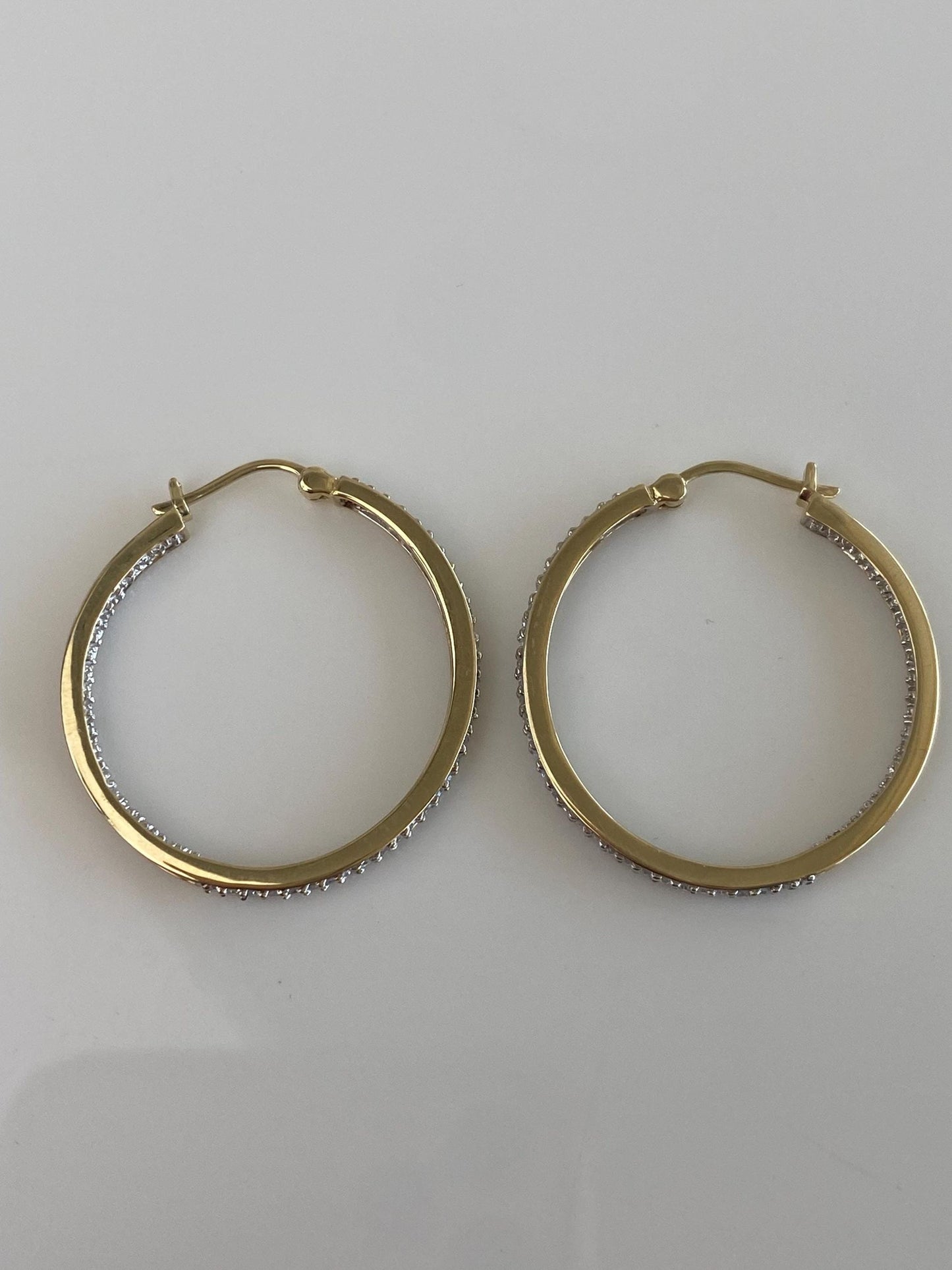Vintage Solid 10k Yellow Gold Diamond Hoop Earrings