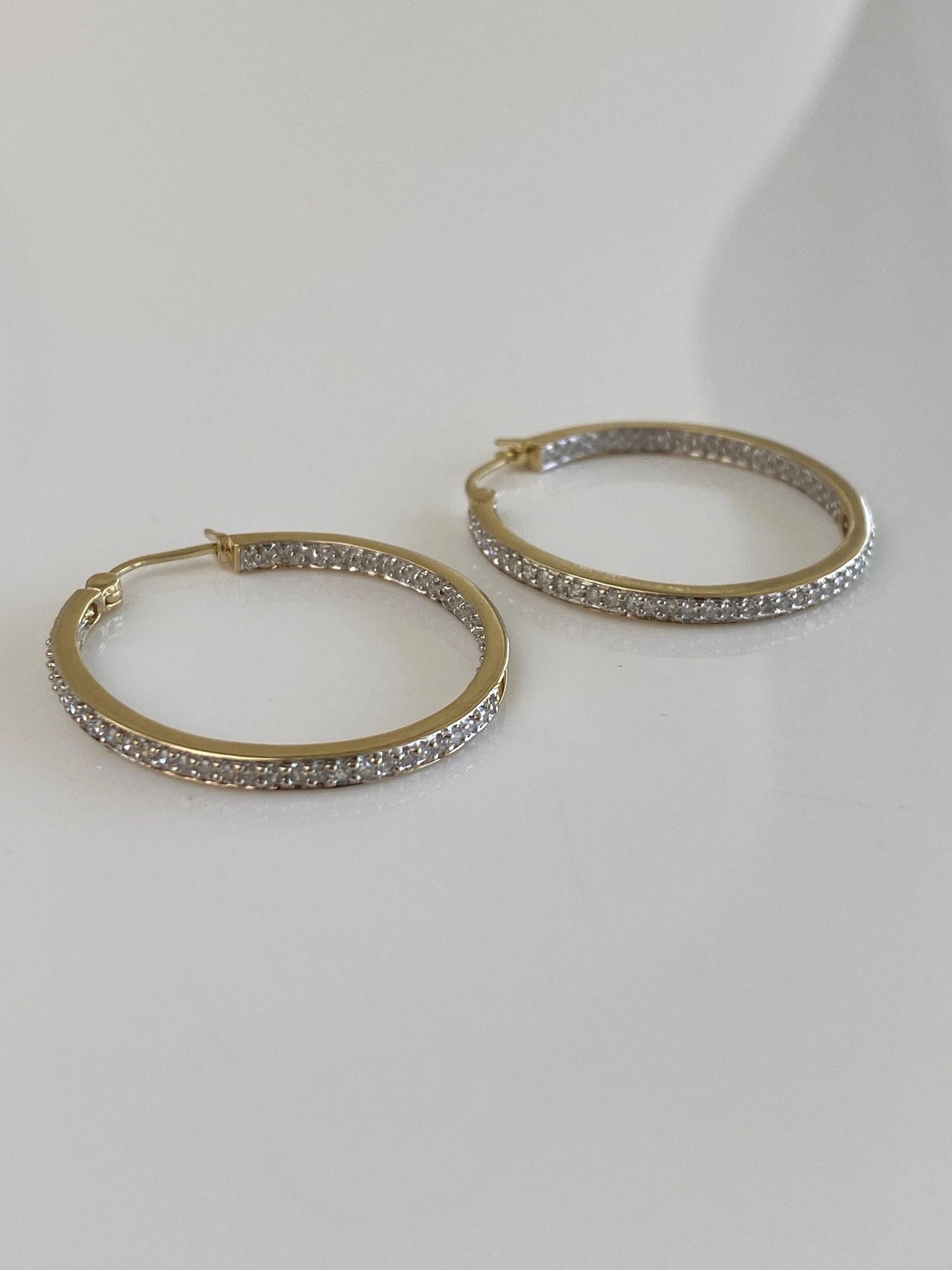 Vintage Solid 10k Yellow Gold Diamond Hoop Earrings
