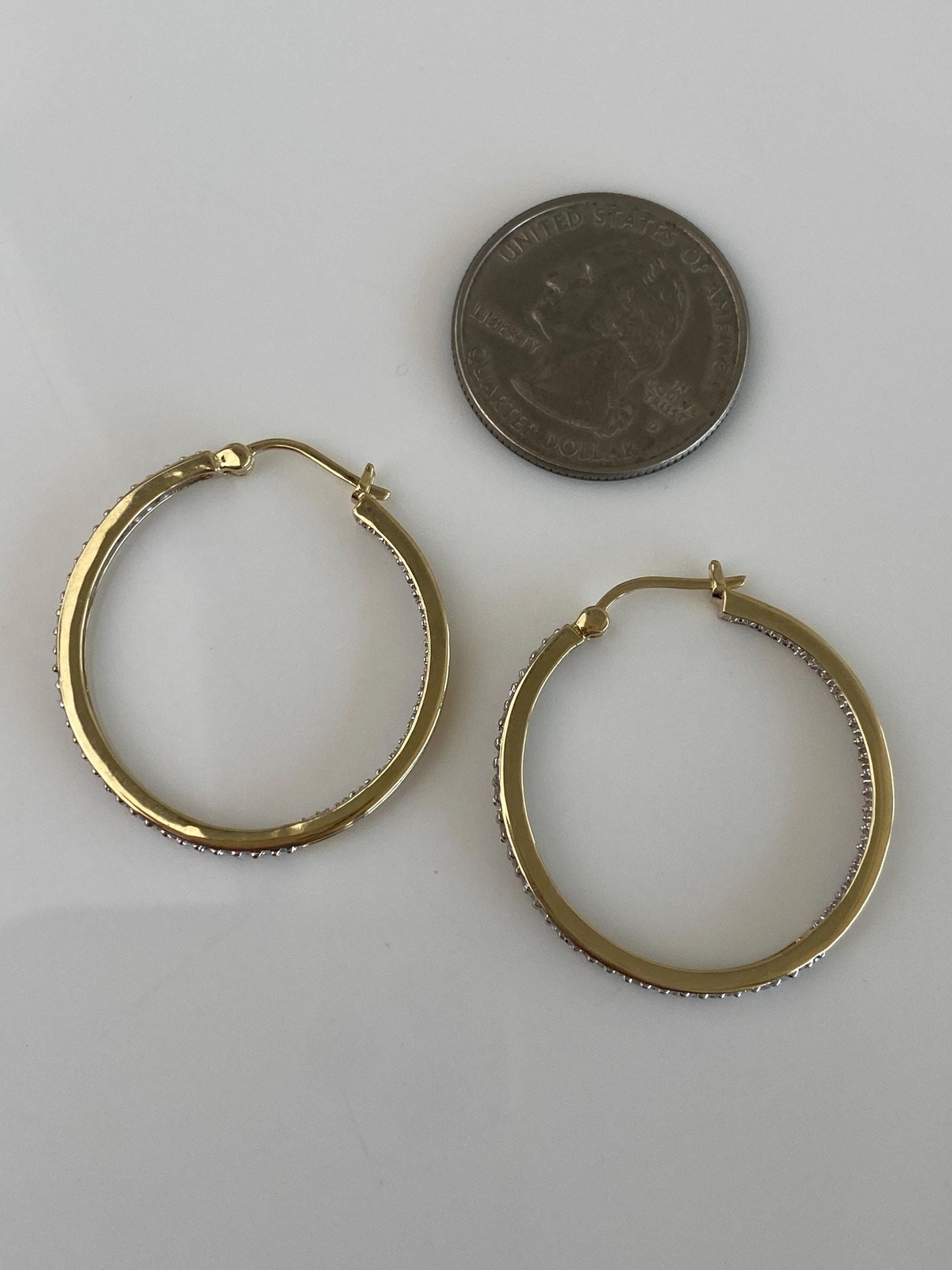 Vintage Solid 10k Yellow Gold Diamond Hoop Earrings