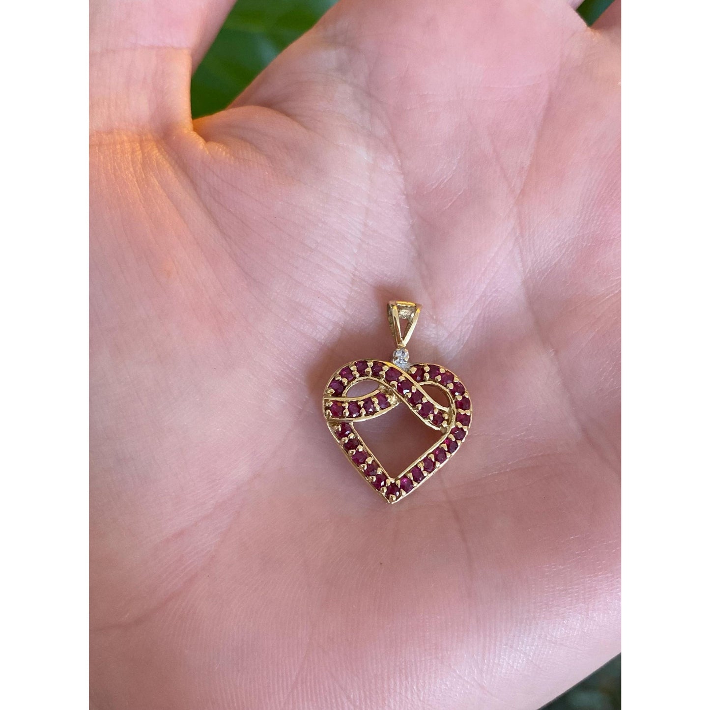 Vintage Solid 10k Yellow Gold Diamond Pink Spinel Heart Charm