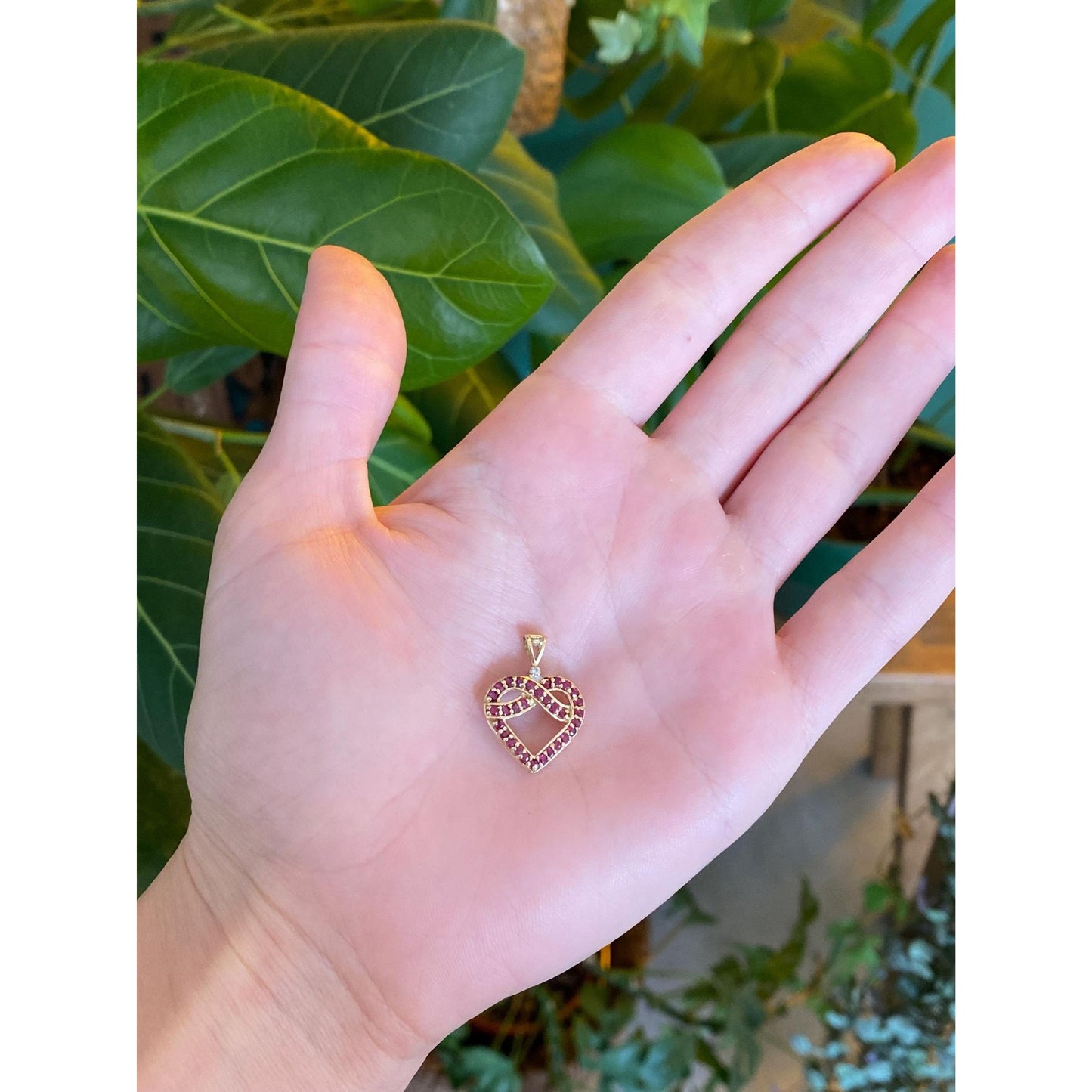 Vintage Solid 10k Yellow Gold Diamond Pink Spinel Heart Charm