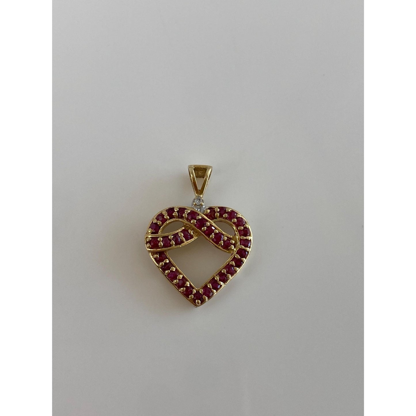 Vintage Solid 10k Yellow Gold Diamond Pink Spinel Heart Charm