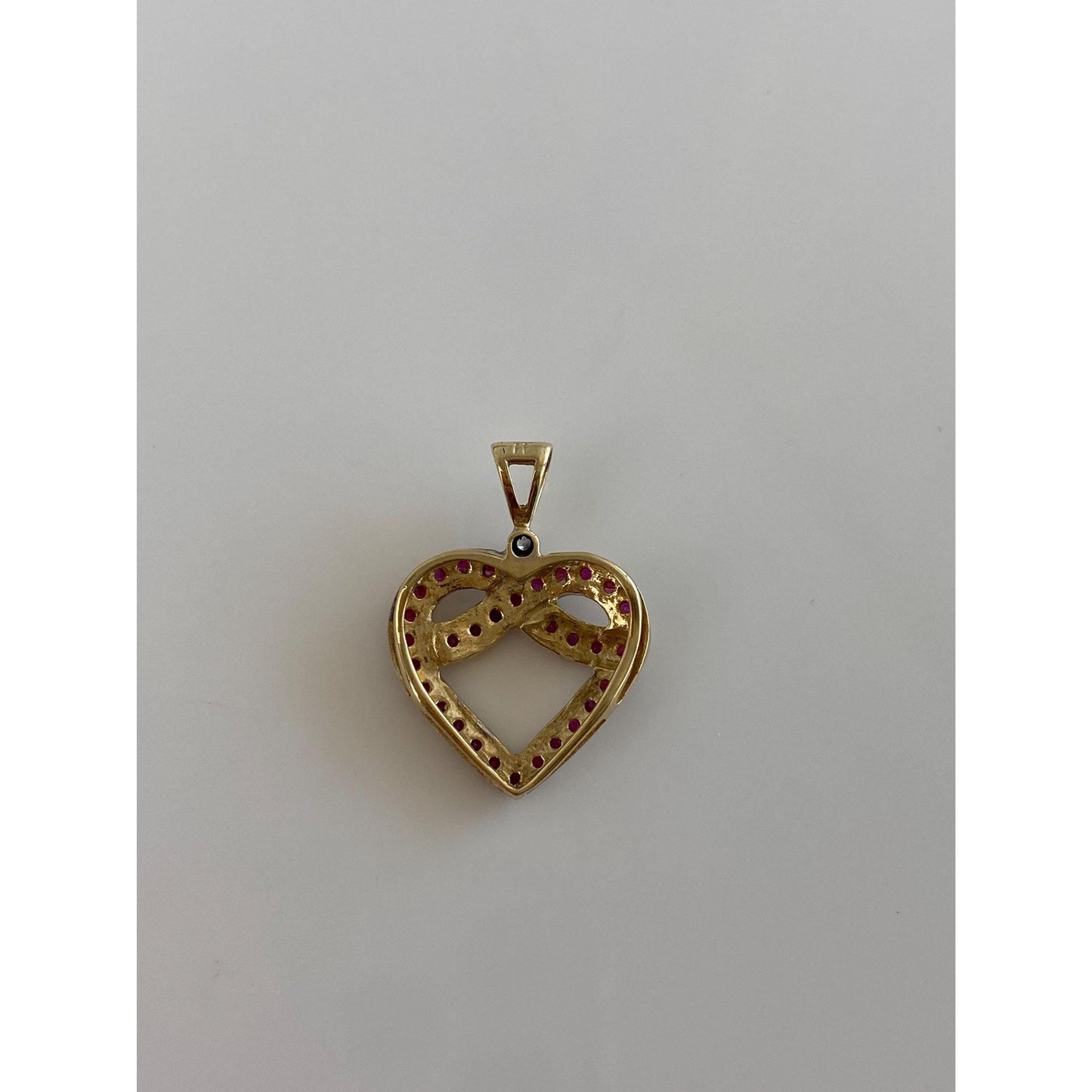 Vintage Solid 10k Yellow Gold Diamond Pink Spinel Heart Charm