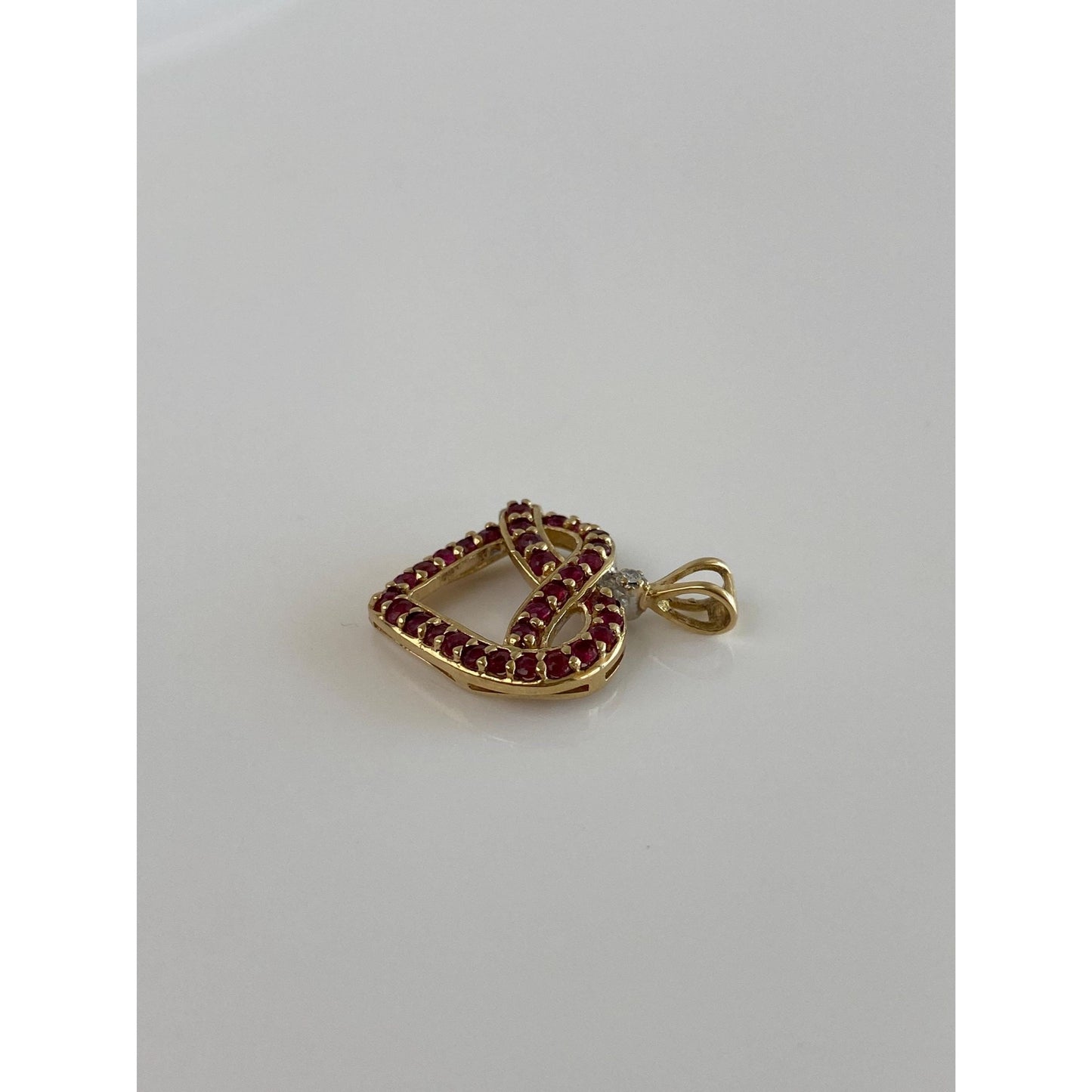 Vintage Solid 10k Yellow Gold Diamond Pink Spinel Heart Charm