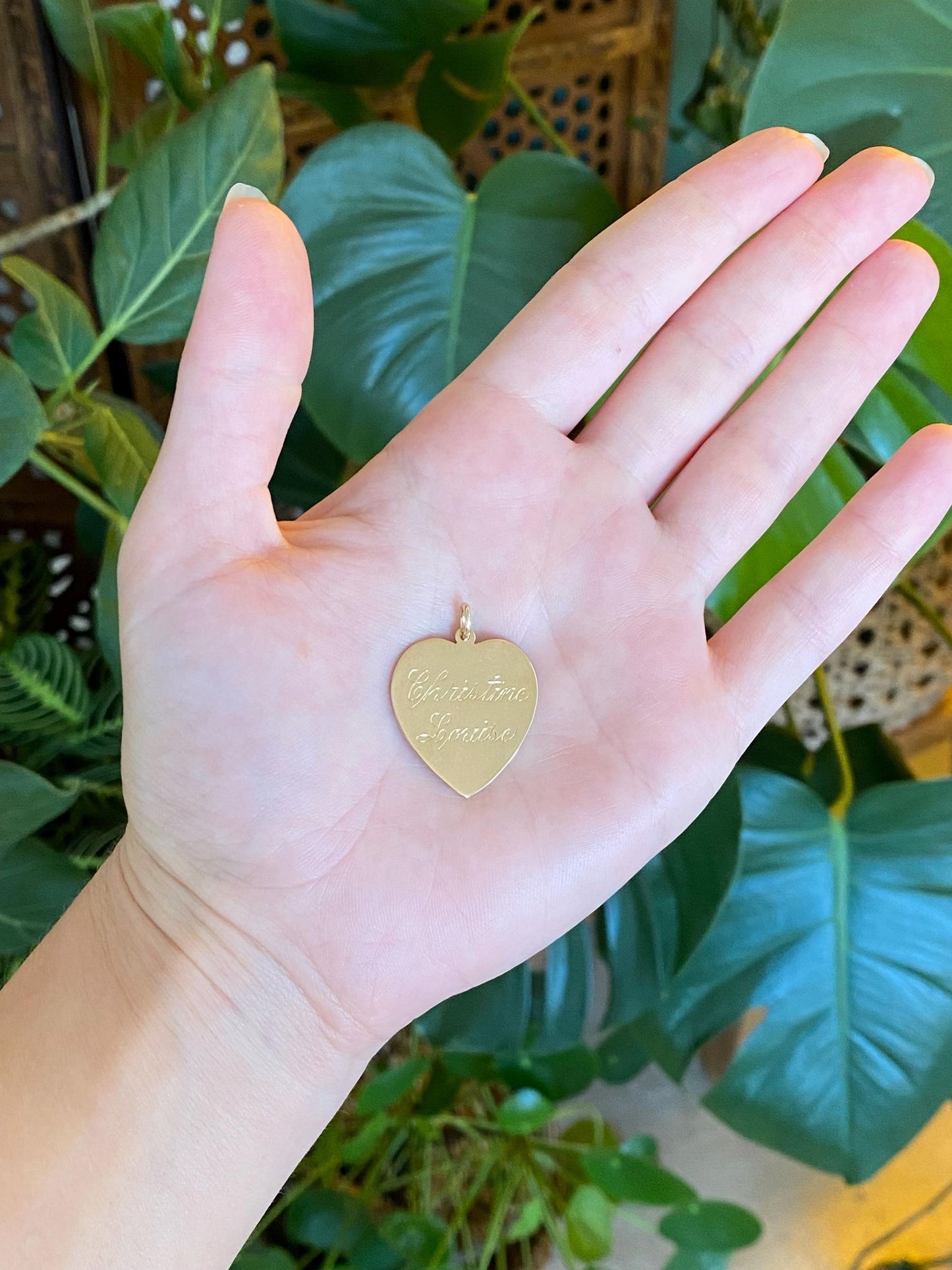 Vintage Solid 14k Yellow Gold 'Christine Louise' Engraved Heart Charm