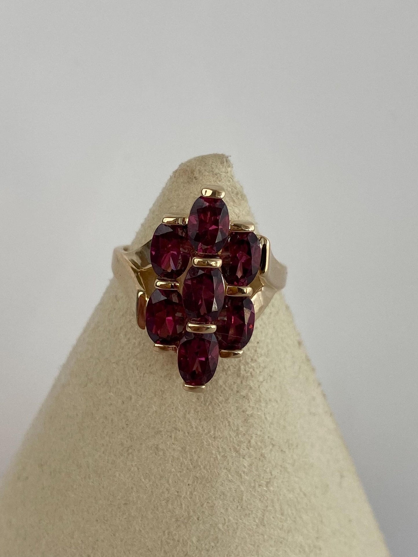 Vintage Solid 14k Yellow Gold Pink Tourmaline Cluster Ring - Size 7