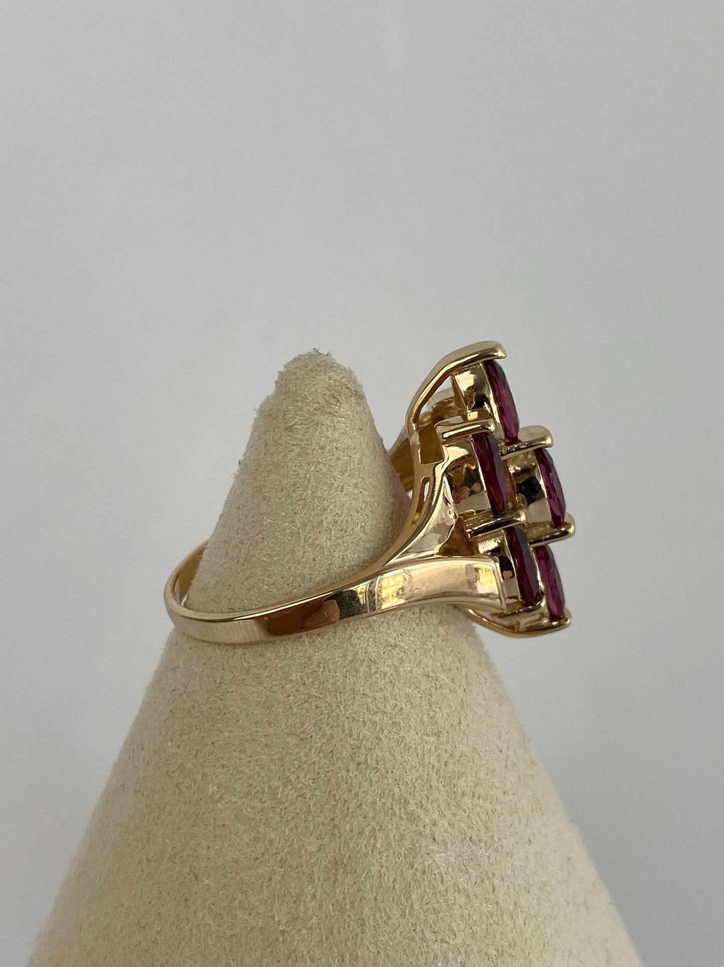 Vintage Solid 14k Yellow Gold Pink Tourmaline Cluster Ring - Size 7