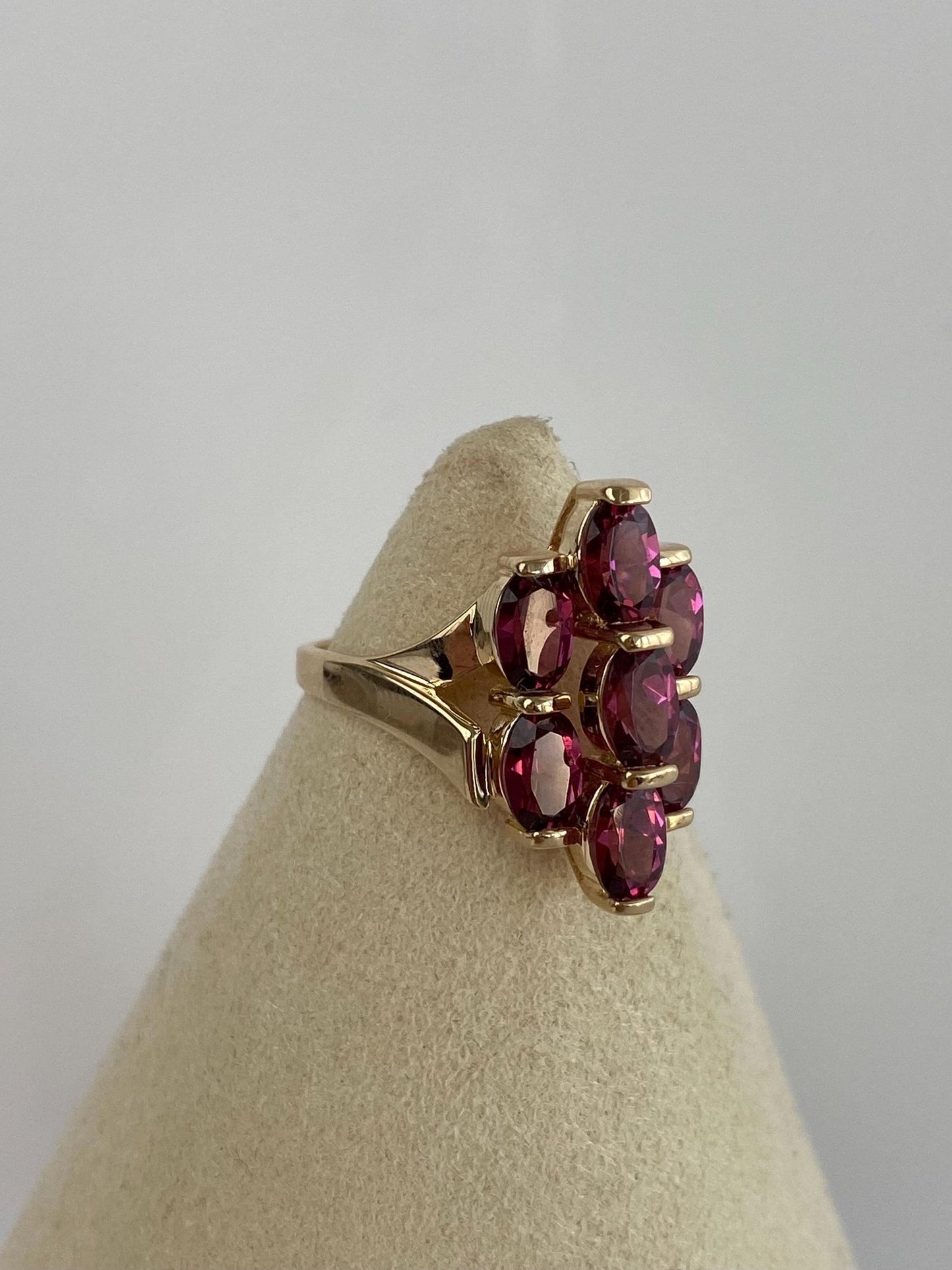 Vintage Solid 14k Yellow Gold Pink Tourmaline Cluster Ring - Size 7