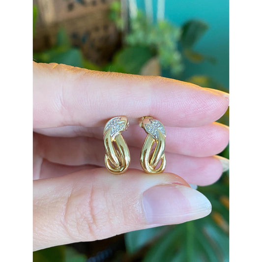 Vintage Solid 14k Yellow Gold Diamond Drop Earrings