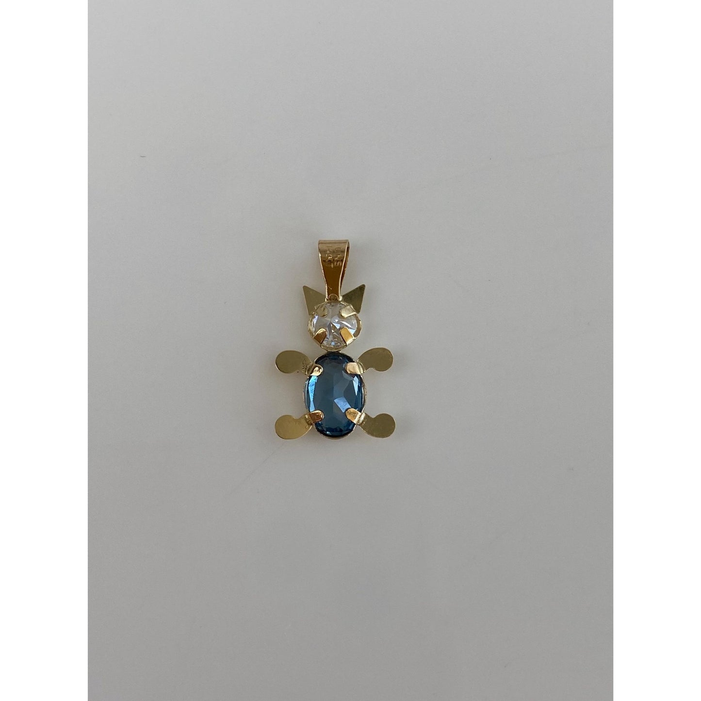 Vintage Solid 14k Yellow Gold Topaz Clear Cubic Zirconia Cat Child Charm