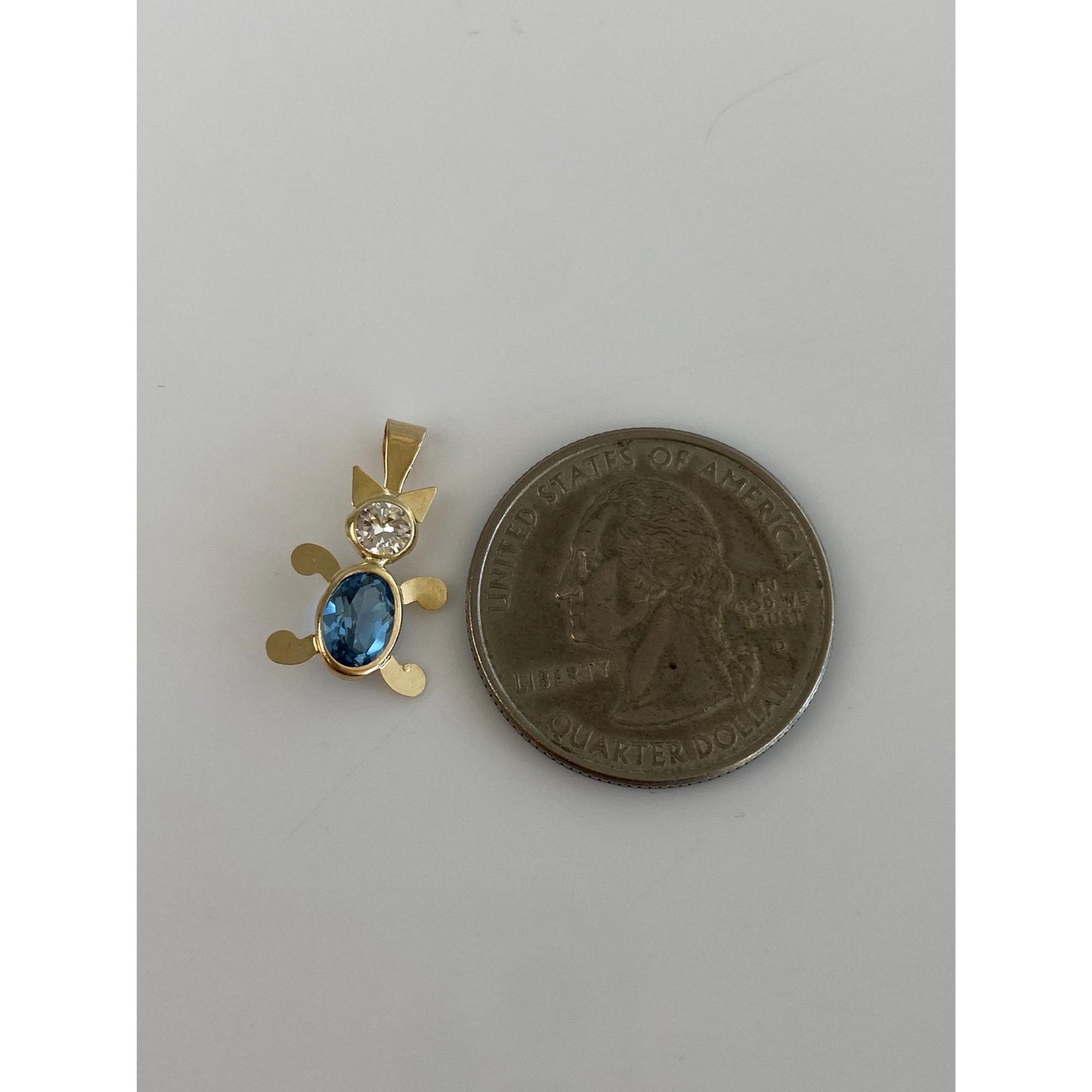 Vintage Solid 14k Yellow Gold Topaz Clear Cubic Zirconia Cat Child Charm