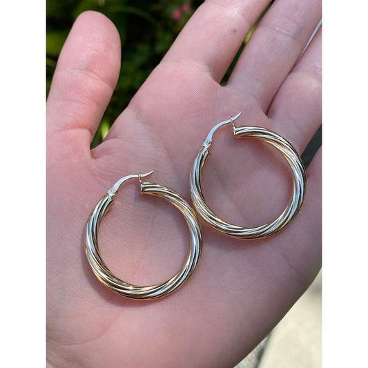 Vintage 14k Yellow Gold Twisted Hoop Earrings