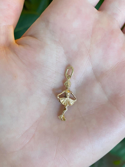 Vintage Solid 10k Yellow Gold Curtsy Dancer Nurse Charm