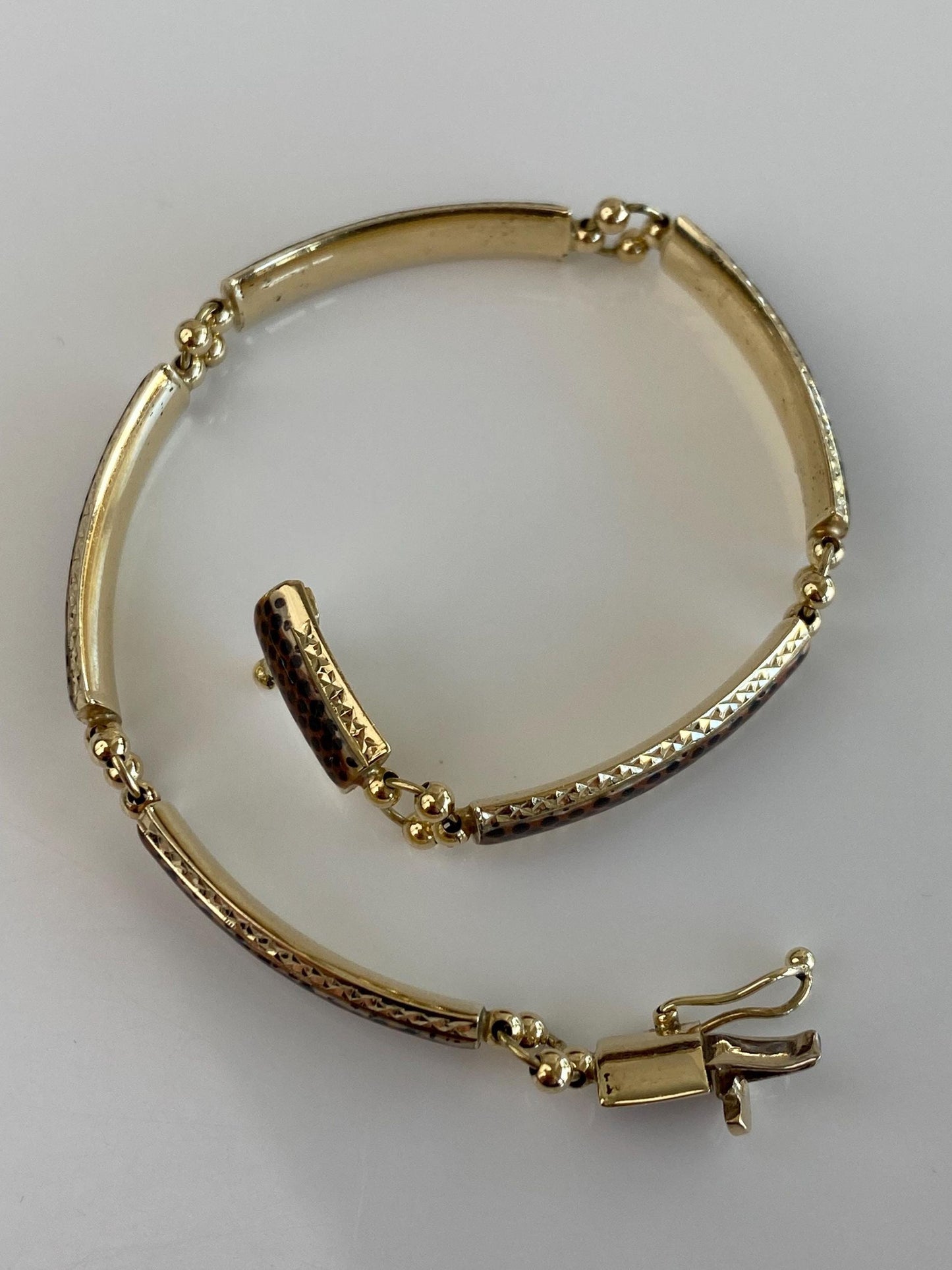 Vintage 14k Yellow Gold Enamel Animal Print Link Bracelet - 7.25 inches