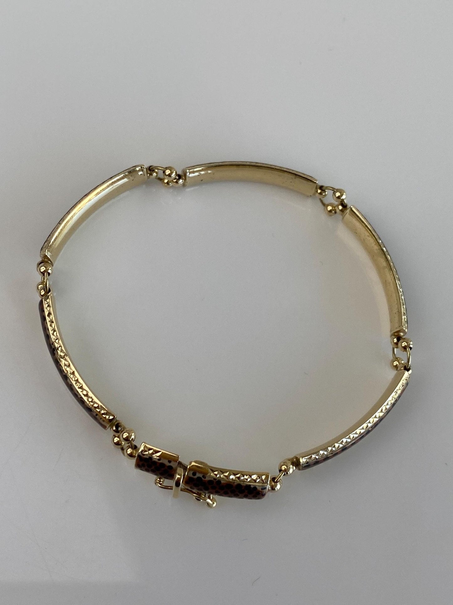 Vintage 14k Yellow Gold Enamel Animal Print Link Bracelet - 7.25 inches