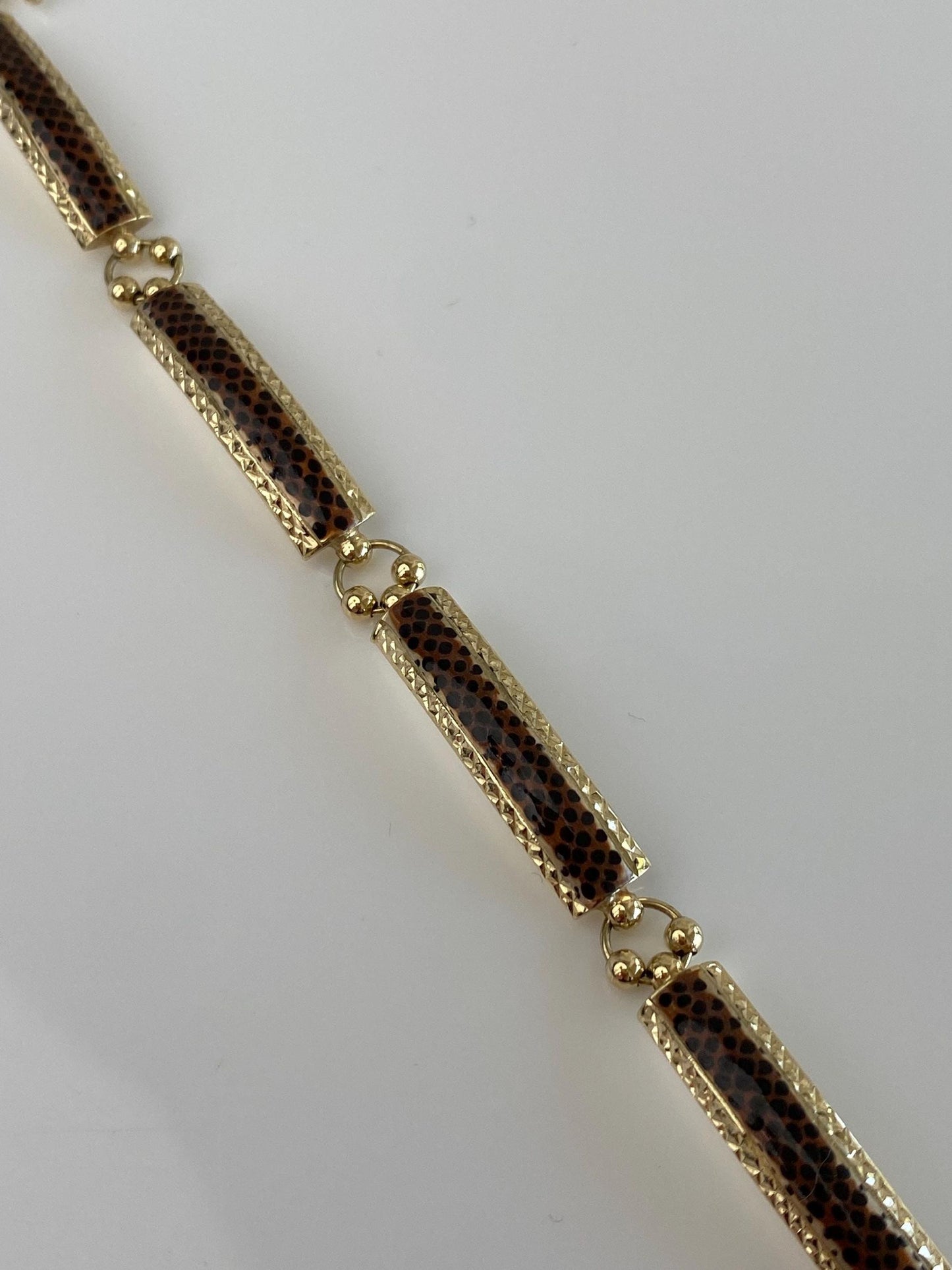 Vintage 14k Yellow Gold Enamel Animal Print Link Bracelet - 7.25 inches
