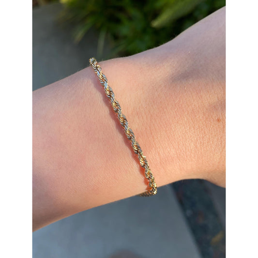 Vintage Solid 14k Yellow Gold Rope Chain Bracelet - 8 inches