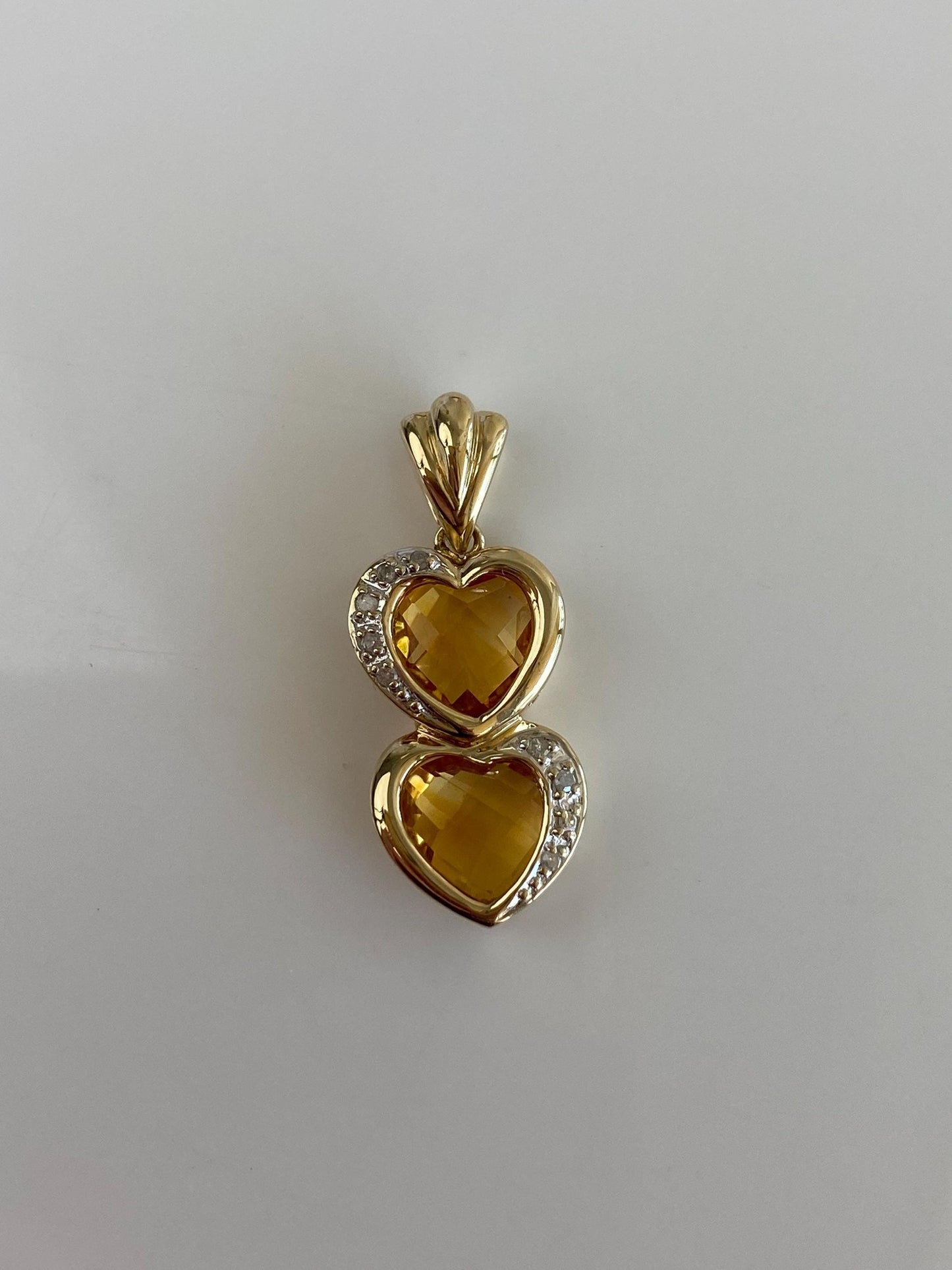 Vintage Solid 10k Yellow Gold Diamonds Rose Cut Citrine Hearts Charm