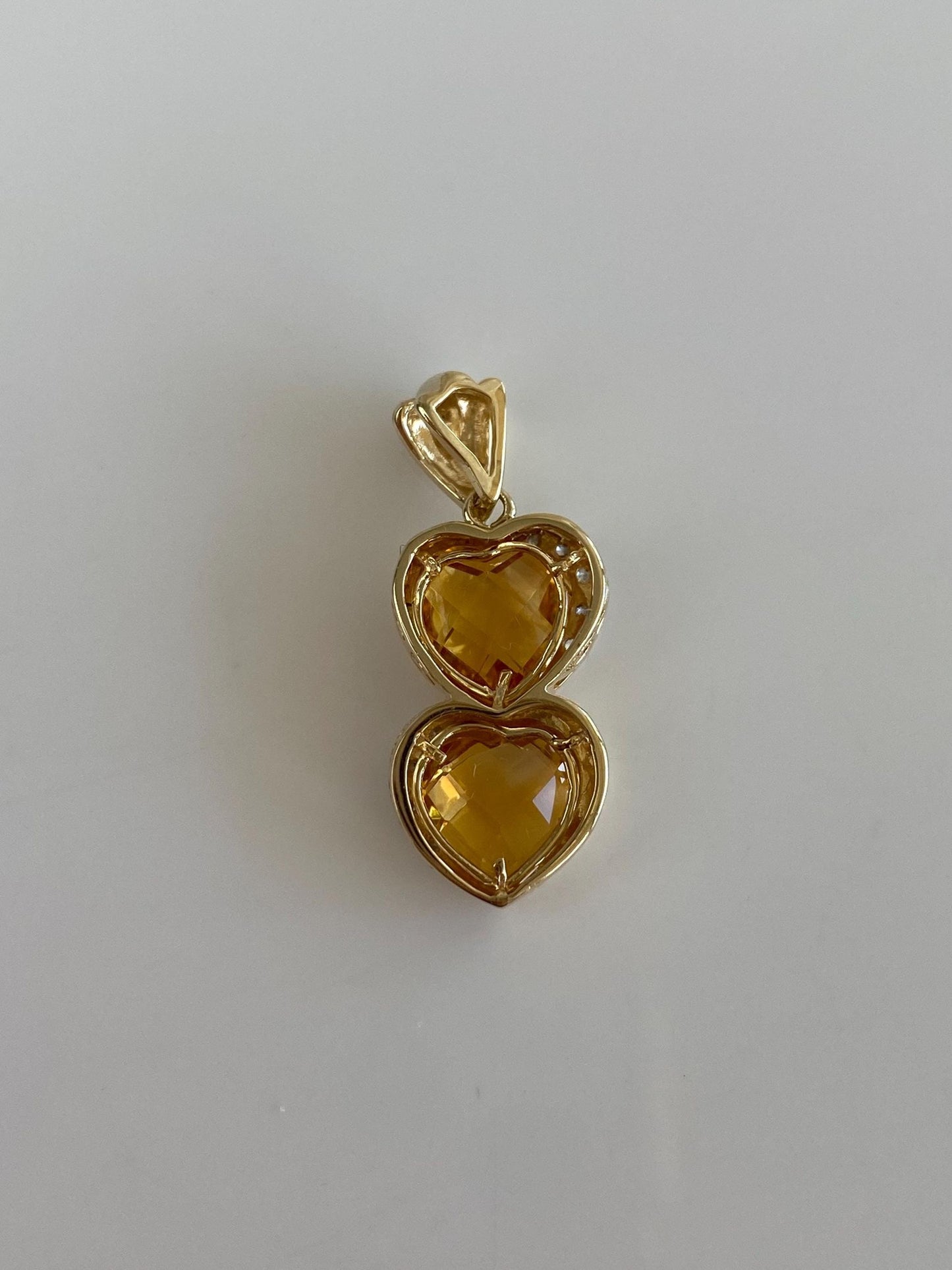 Vintage Solid 10k Yellow Gold Diamonds Rose Cut Citrine Hearts Charm