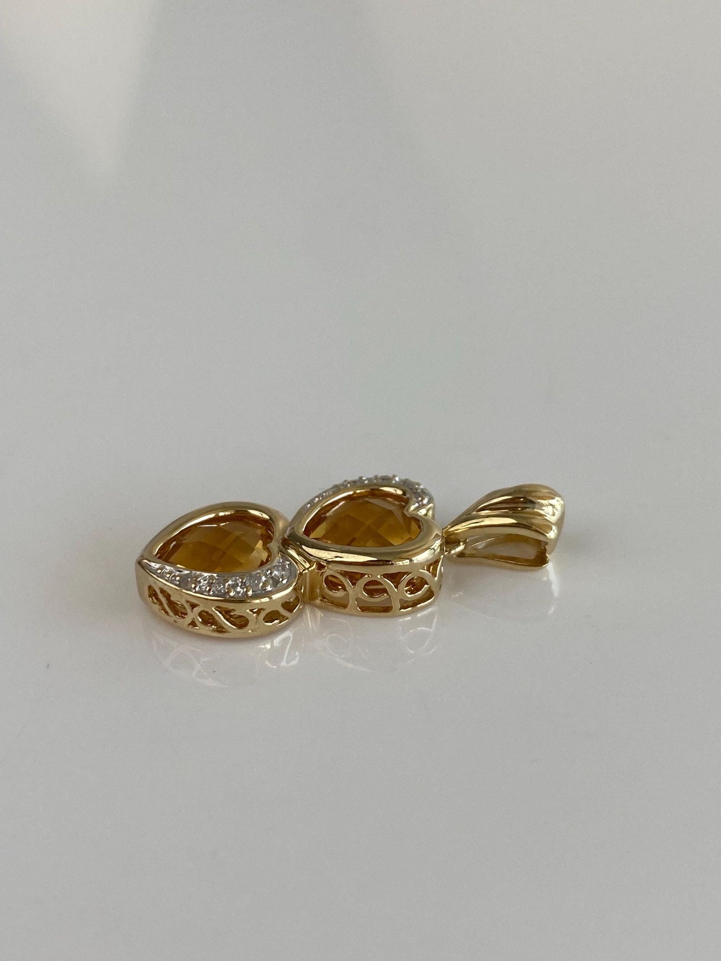 Vintage Solid 10k Yellow Gold Diamonds Rose Cut Citrine Hearts Charm
