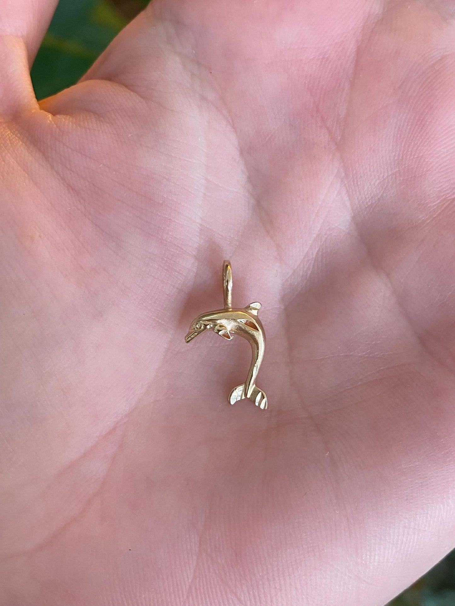 Vintage Solid 14k Yellow Gold Diamond Cut Dolphin Charm
