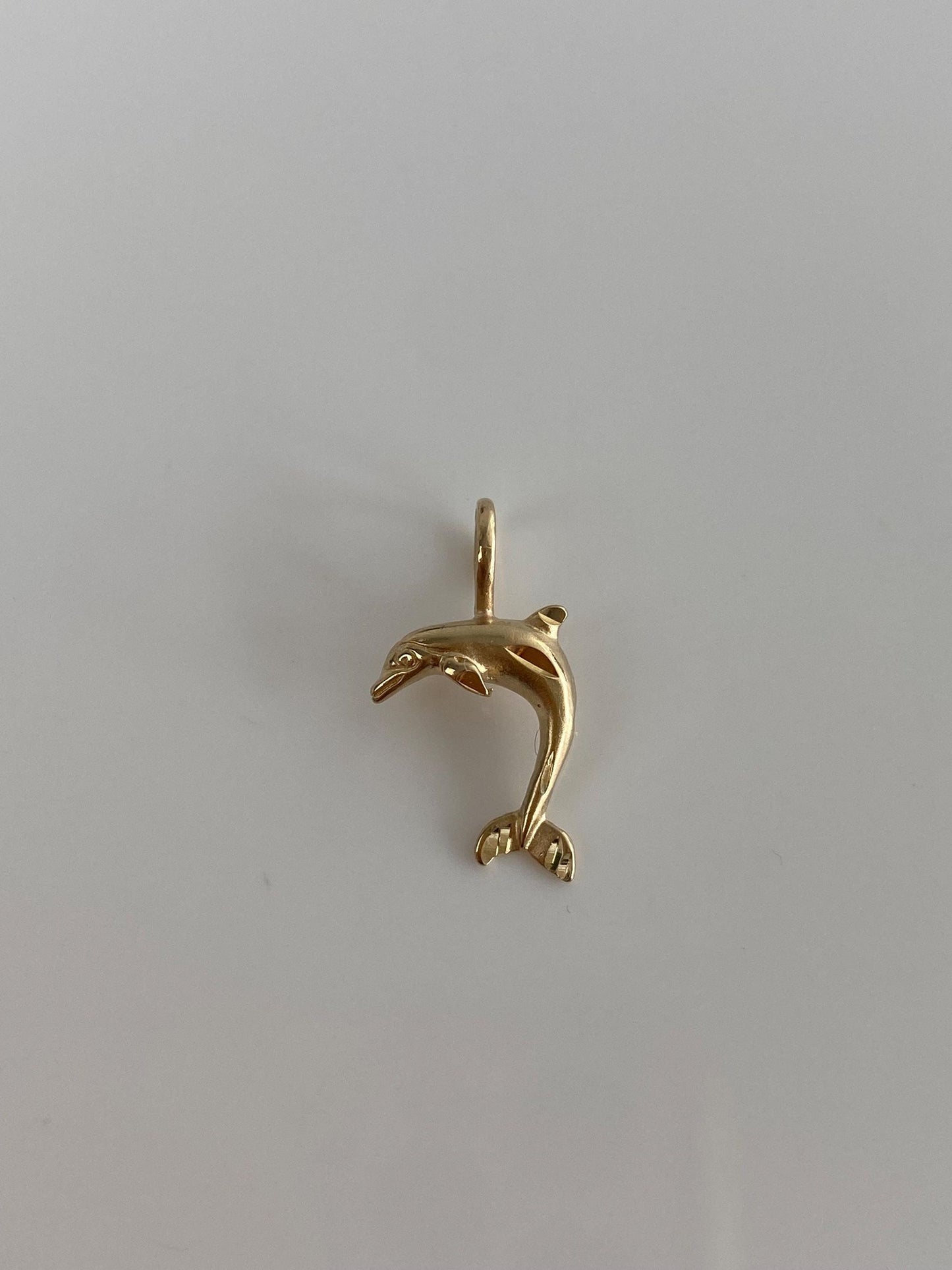 Vintage Solid 14k Yellow Gold Diamond Cut Dolphin Charm