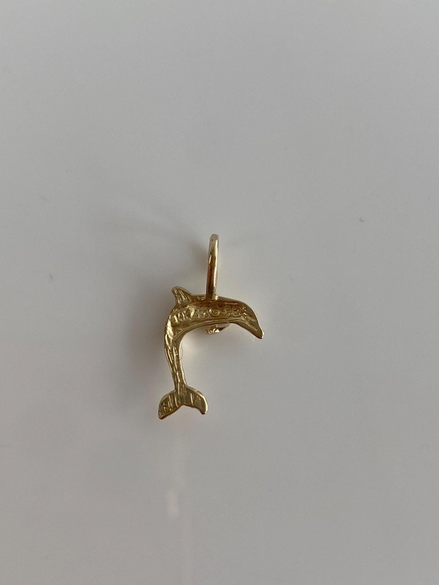 Vintage Solid 14k Yellow Gold Diamond Cut Dolphin Charm