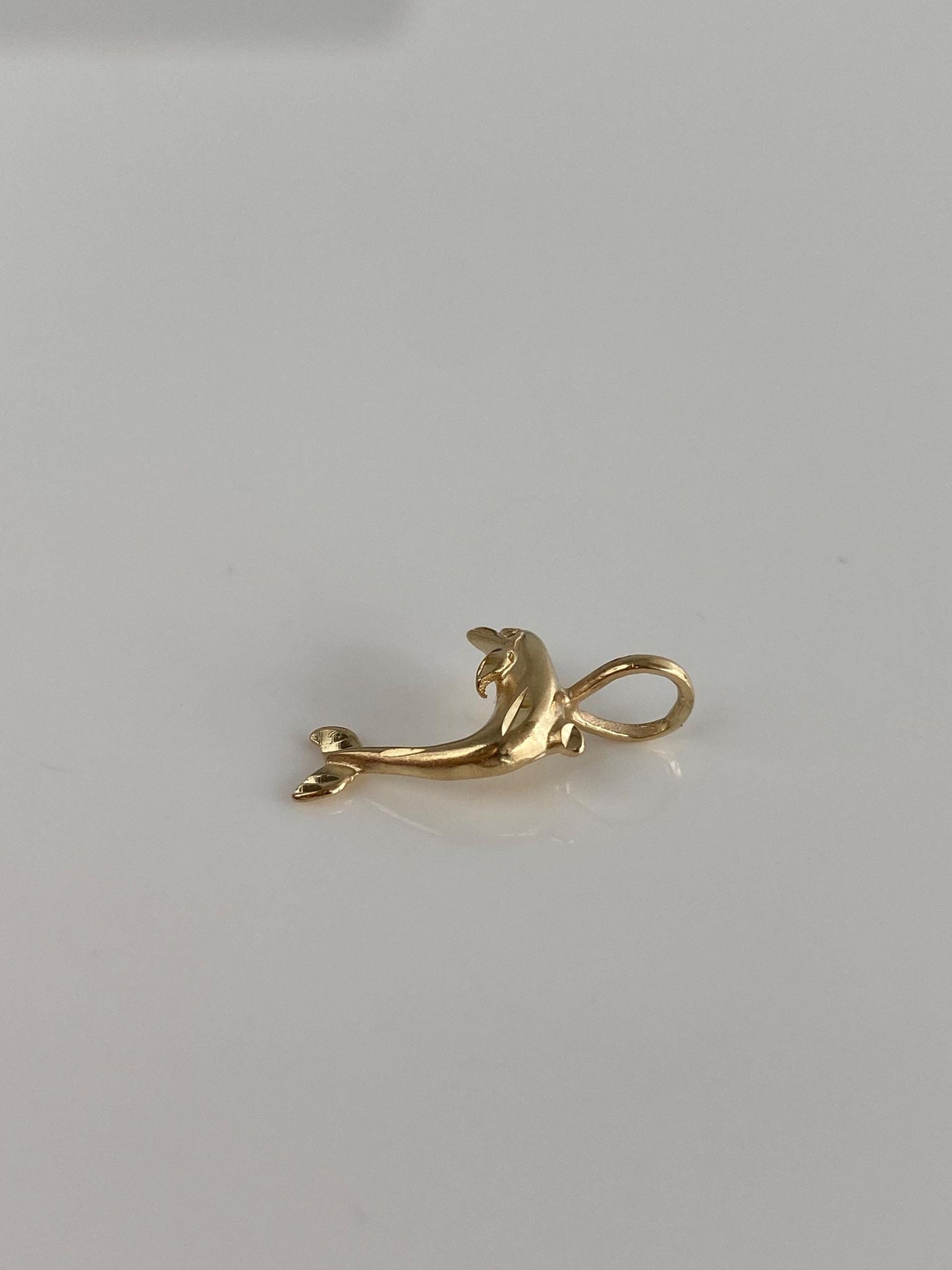 Vintage Solid 14k Yellow Gold Diamond Cut Dolphin Charm