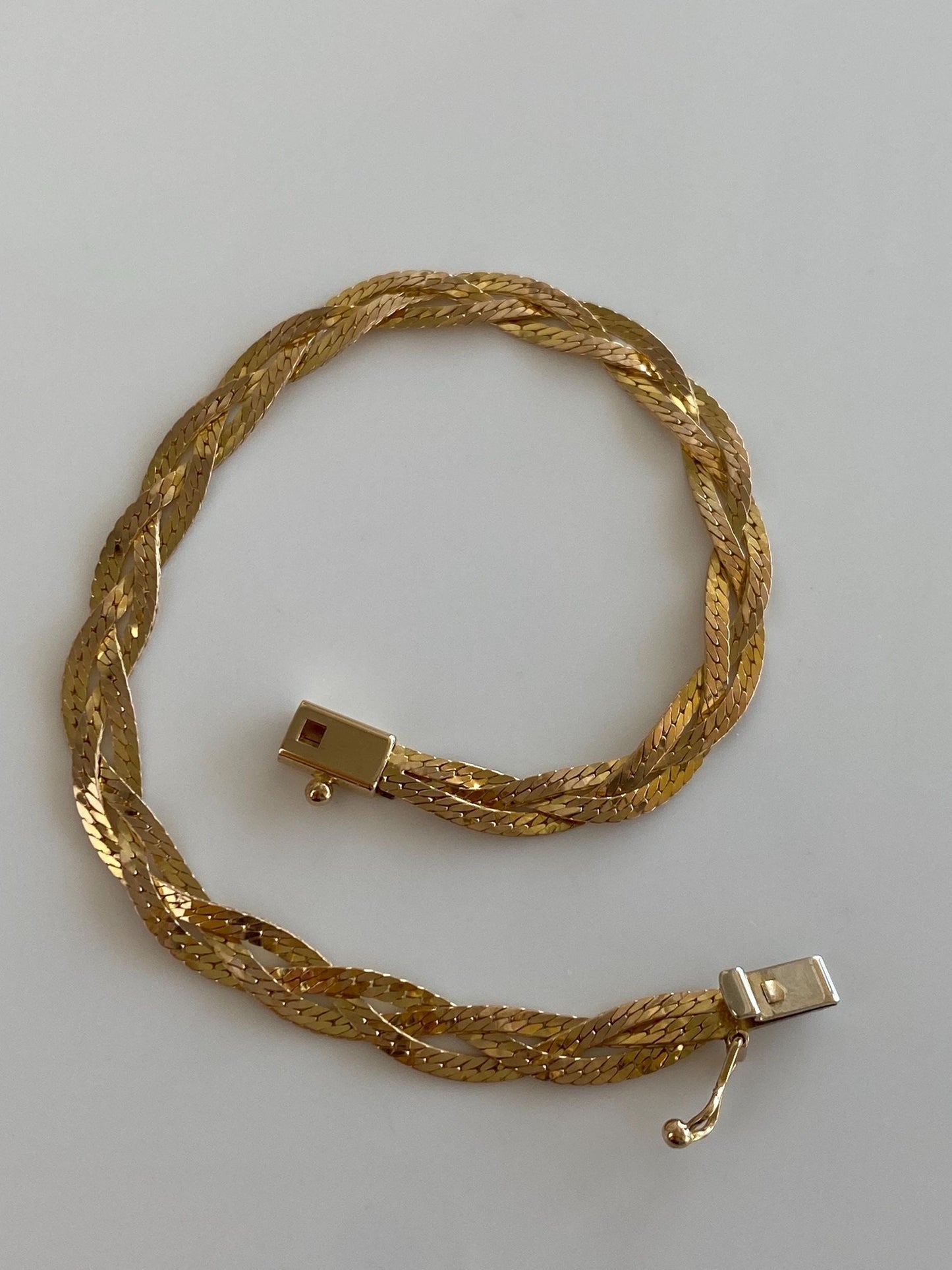 Vintage Solid 14k Yellow Gold Braided Herringbone Chain Bracelet - 7 inches
