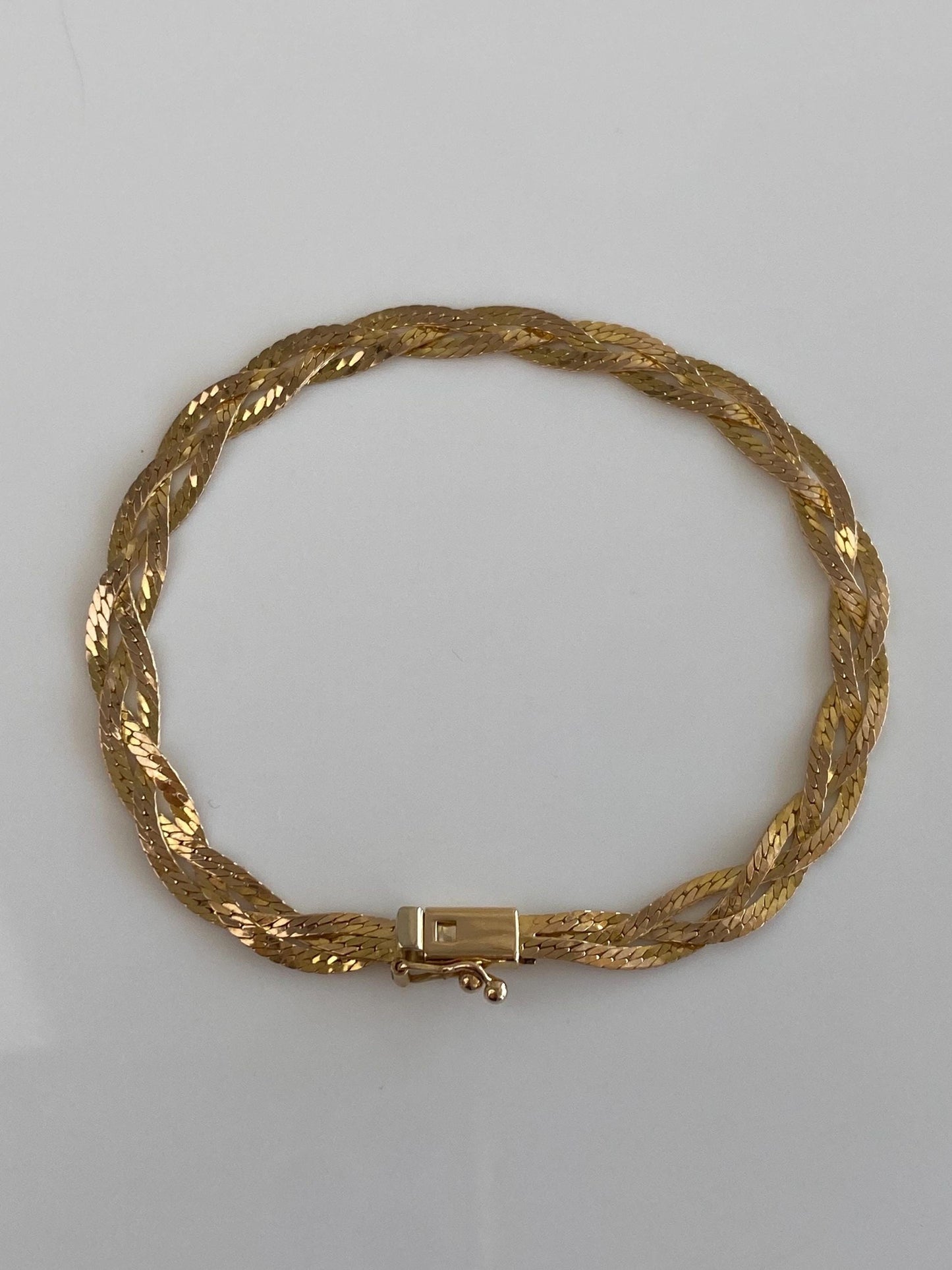 Vintage Solid 14k Yellow Gold Braided Herringbone Chain Bracelet - 7 inches