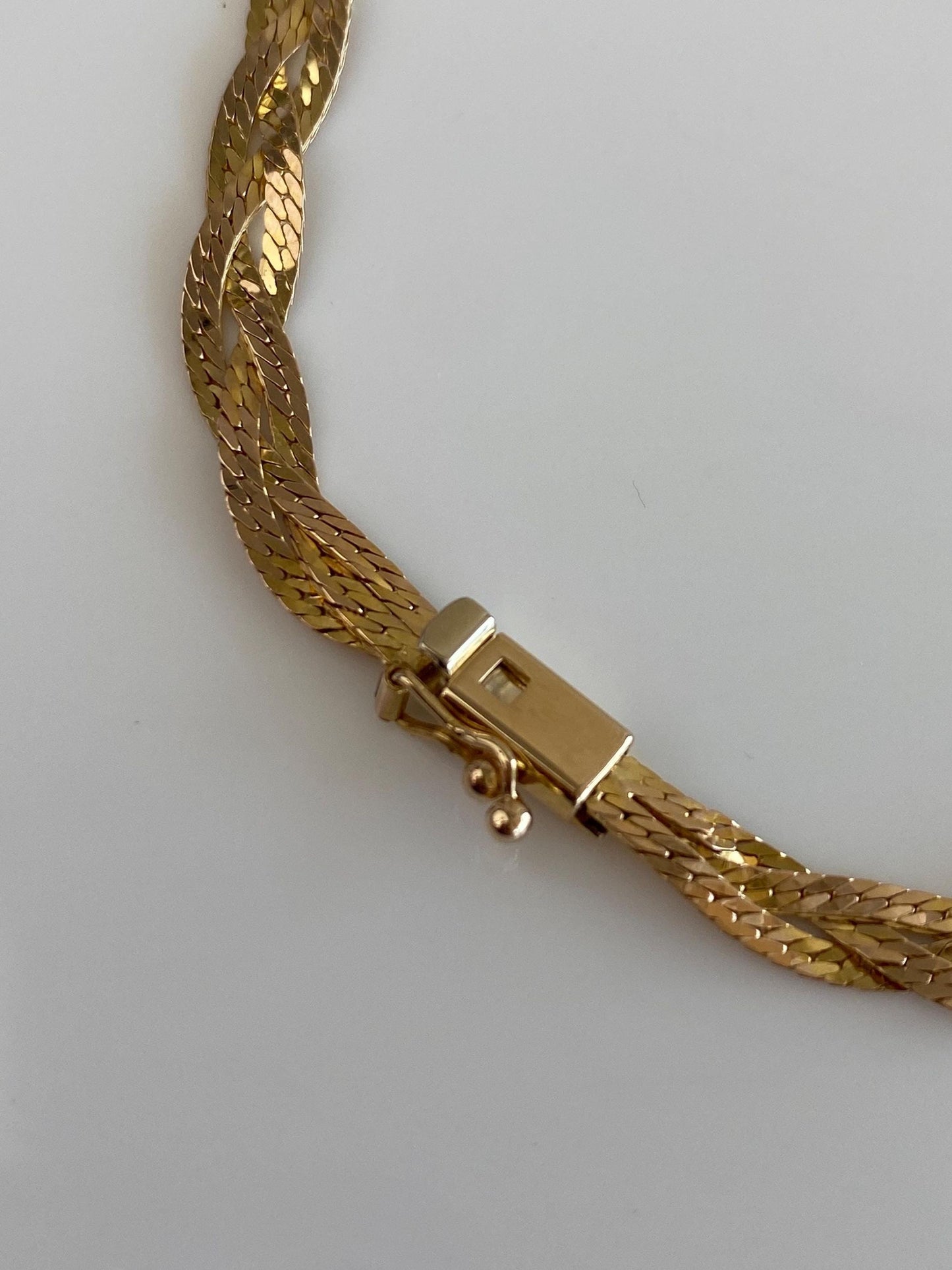 Vintage Solid 14k Yellow Gold Braided Herringbone Chain Bracelet - 7 inches