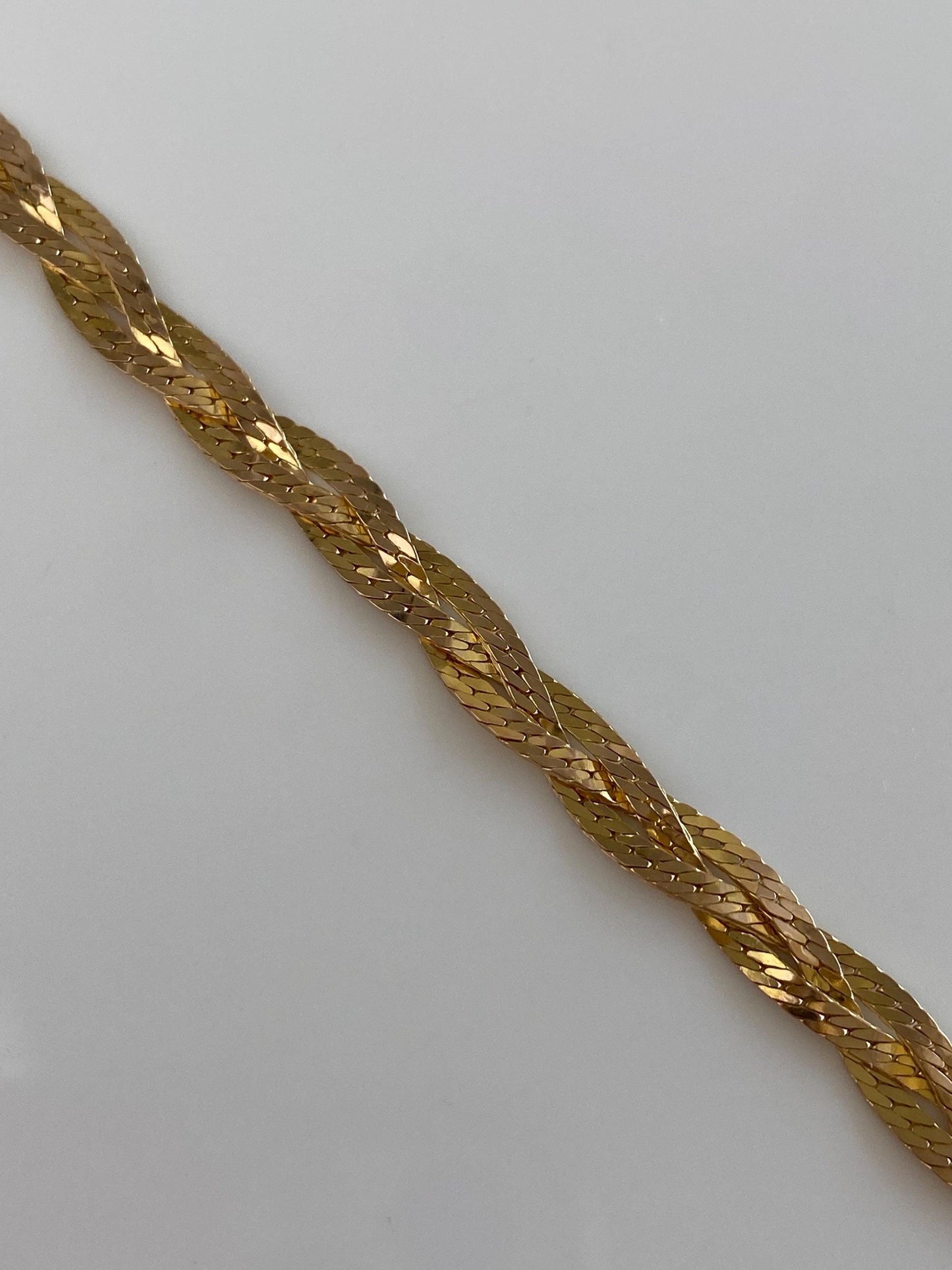 Vintage Solid 14k Yellow Gold Braided Herringbone Chain Bracelet - 7 inches