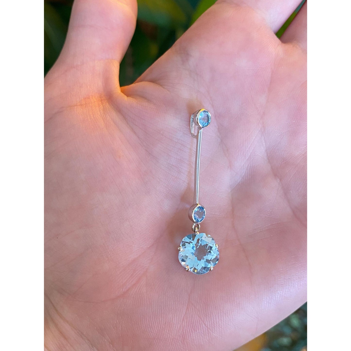 Solid 14k White Gold Topaz Dangle Slide Charm
