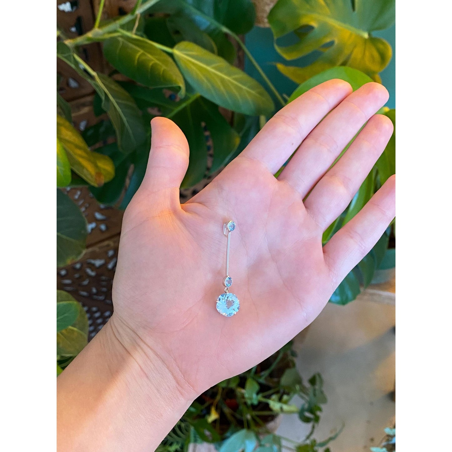 Solid 14k White Gold Topaz Dangle Slide Charm