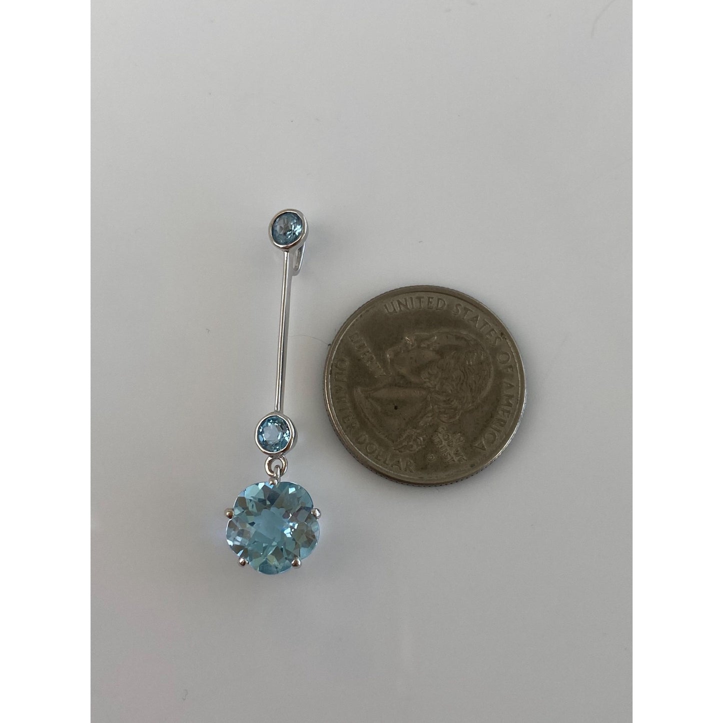 Solid 14k White Gold Topaz Dangle Slide Charm