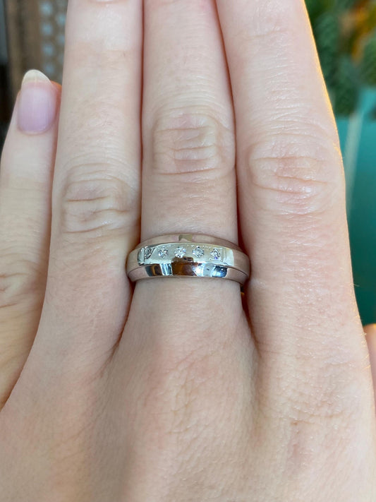 Vintage Solid 14k White Gold Diamond Ring Band - Size 6.75