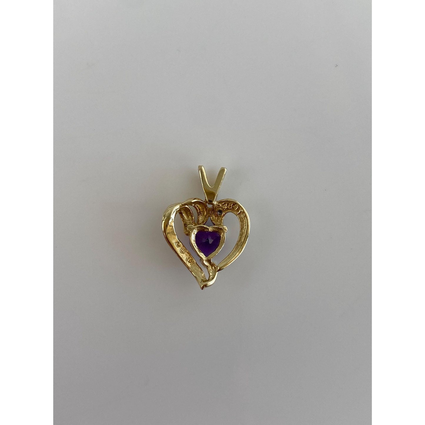 Vintage Solid 10k Yellow Gold Amethyst Clear Sapphire Heart Charm