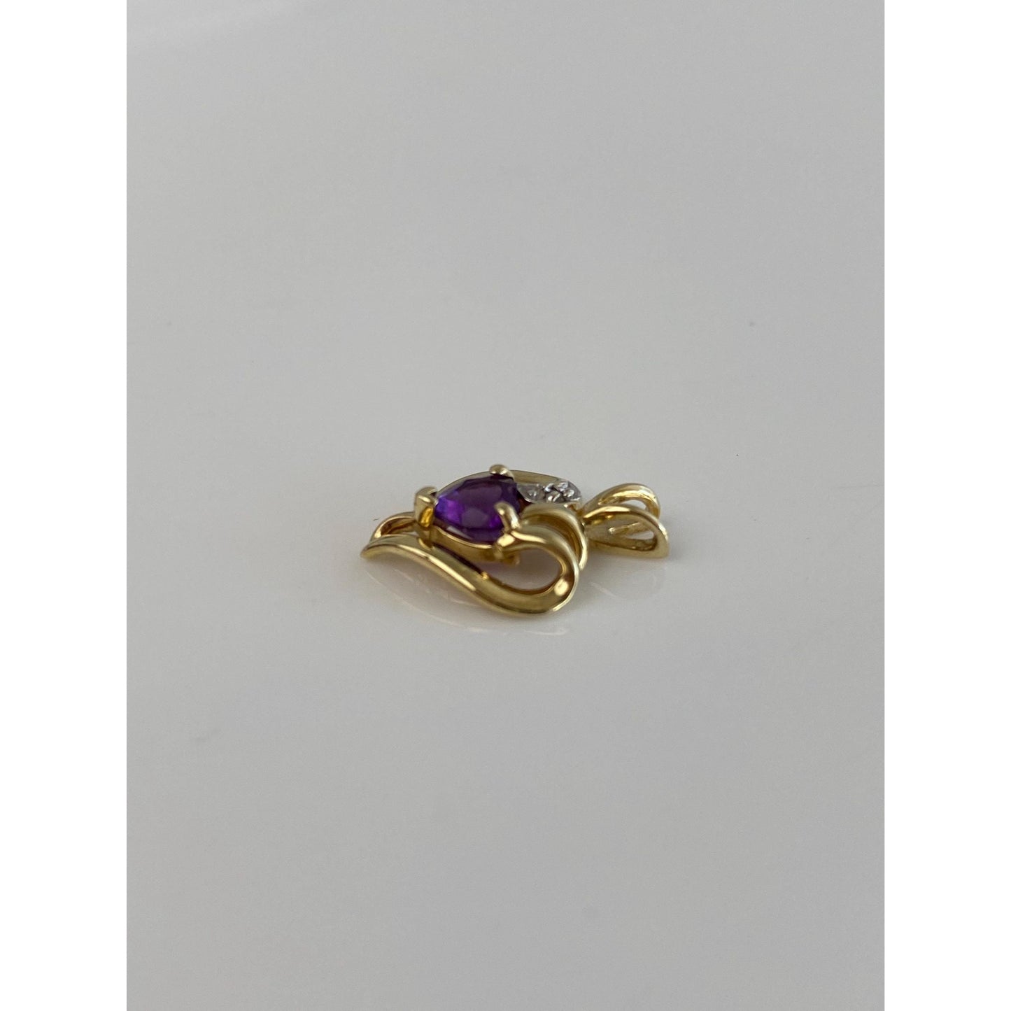 Vintage Solid 10k Yellow Gold Amethyst Clear Sapphire Heart Charm