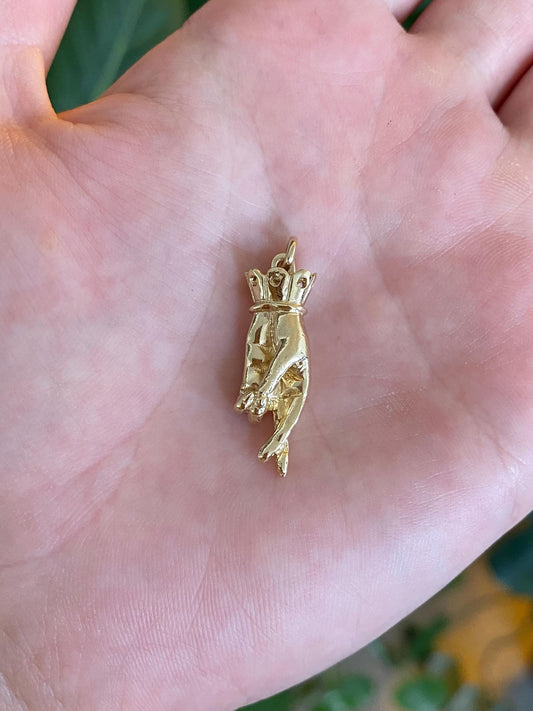 Vintage Solid 14k Yellow Gold Fingers Crossed Hand Charm
